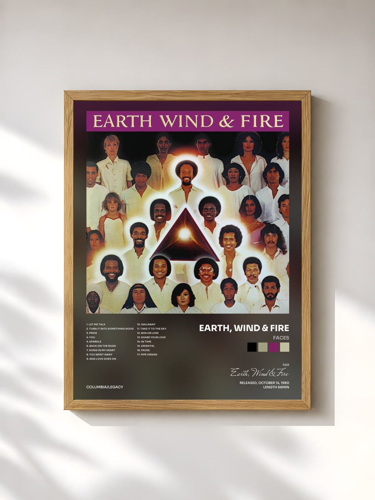 #bois Tableau de l'album Faces de Earth, Wind & Fire, cadre en bois brut, imprimé et encadré en France