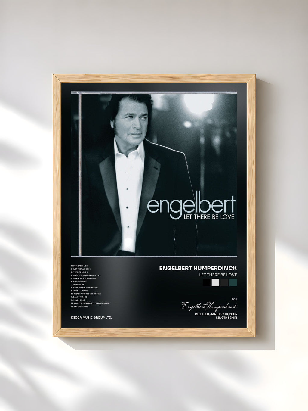 #bois Tableau de l'album Let There Be Love de Engelbert Humperdinck, cadre en bois brut, imprimé et encadré en France