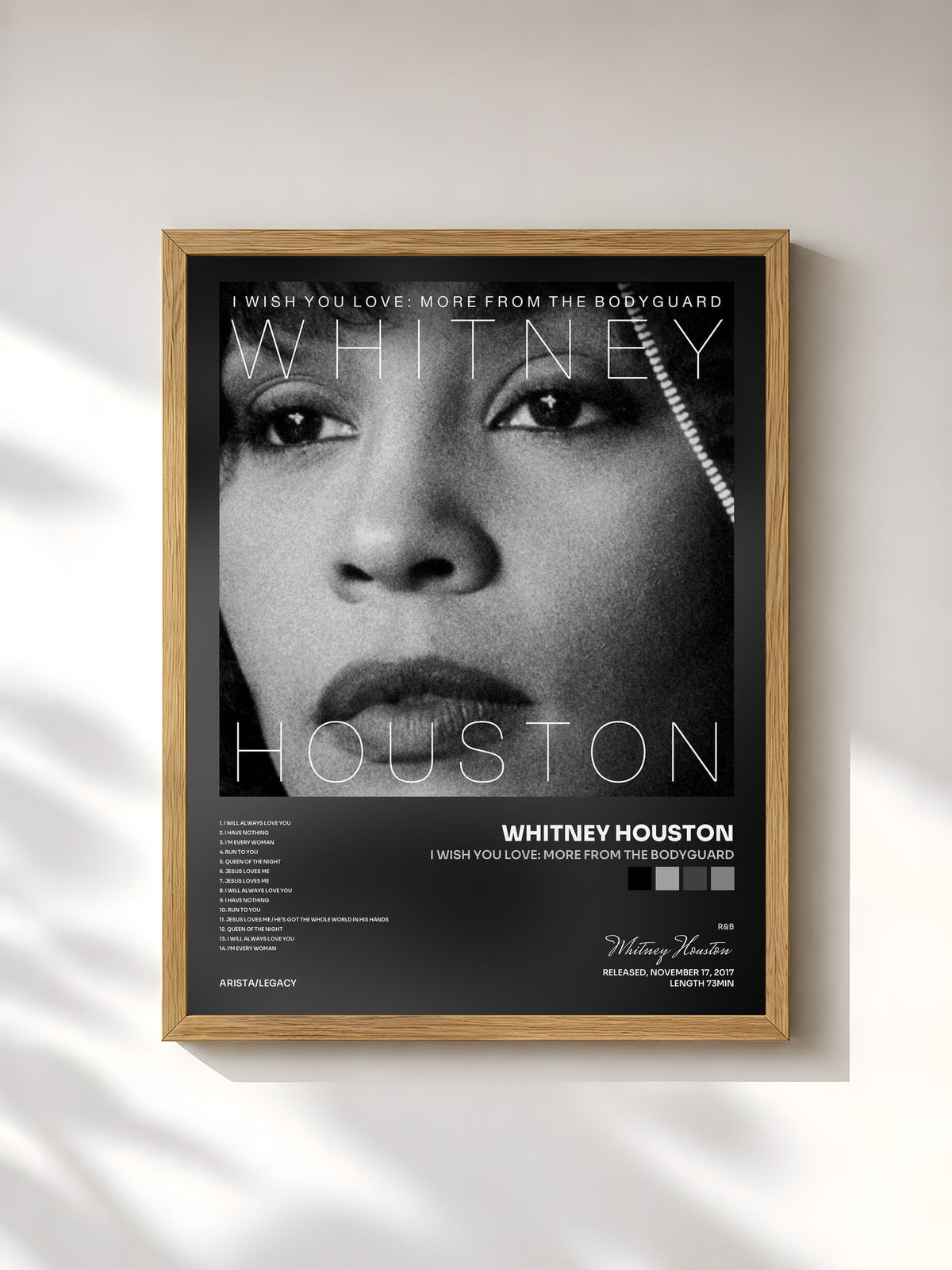 #bois Tableau de l'album I Wish You Love: More From The Bodyguard de Whitney Houston, cadre en bois brut, imprimé et encadré en France