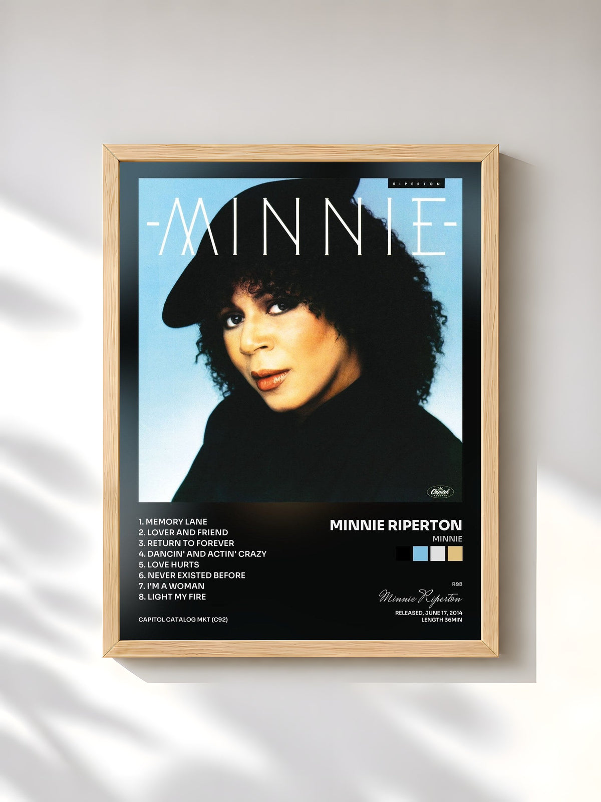 #bois Tableau de l'album Minnie de Minnie Riperton, cadre en bois brut, imprimé et encadré en France