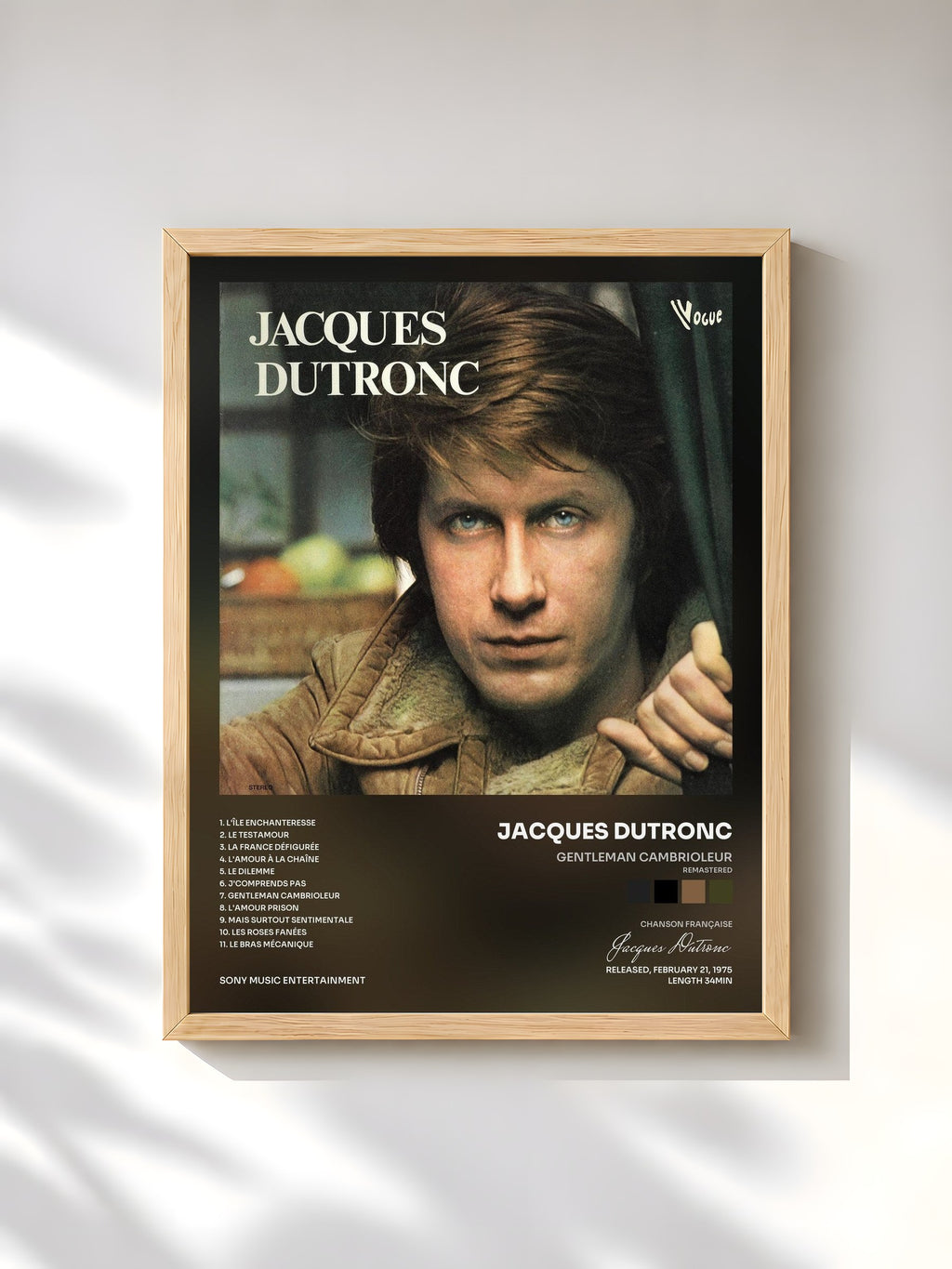 #bois Tableau de l'album Gentleman cambrioleur (Remastered) de Jacques Dutronc, cadre en bois brut, imprimé et encadré en France