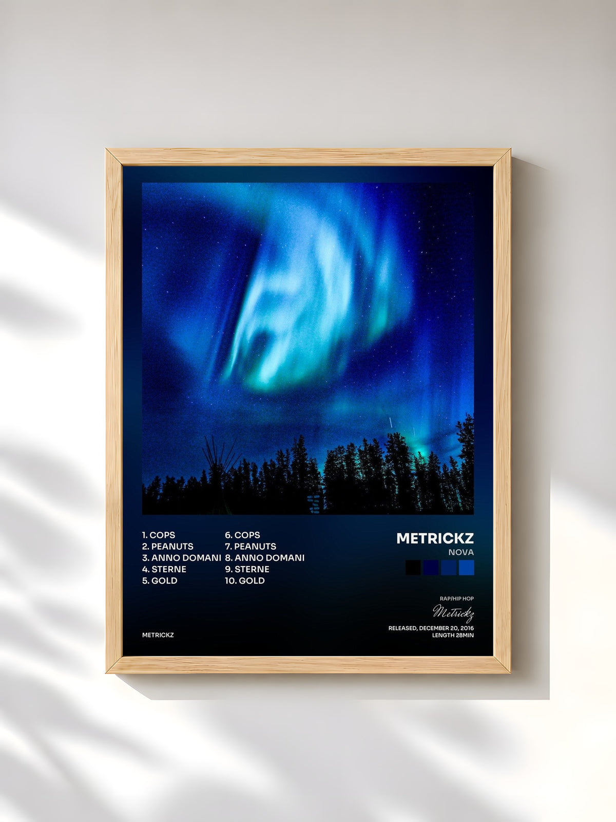 #bois Tableau de l'album Nova de Metrickz, cadre en bois brut, imprimé et encadré en France