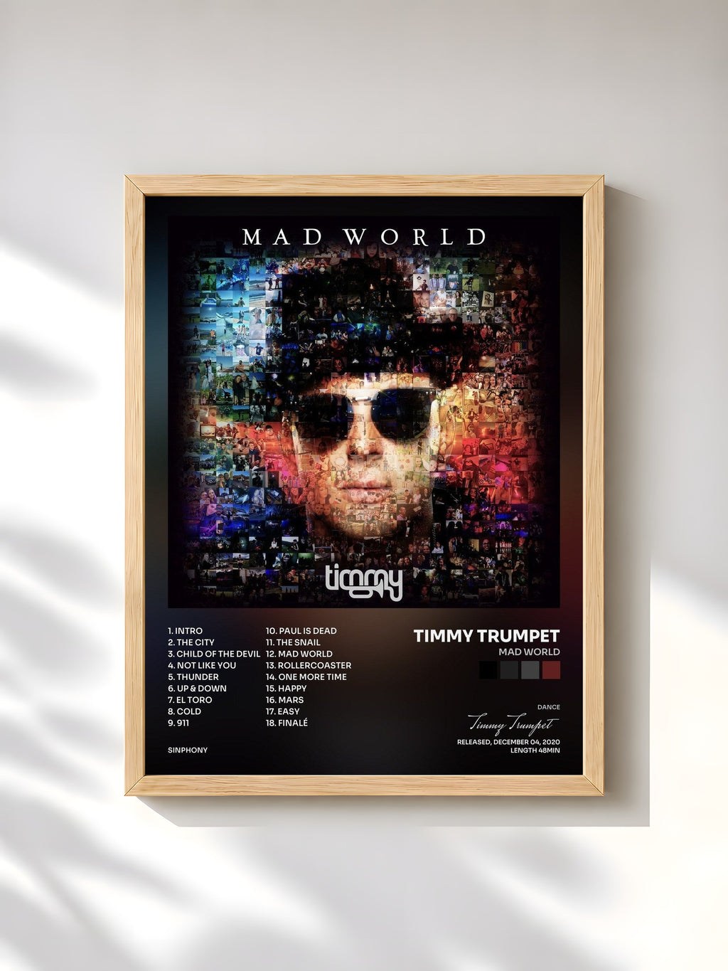 #bois Tableau de l'album Mad World de Timmy Trumpet, cadre en bois brut, imprimé et encadré en France