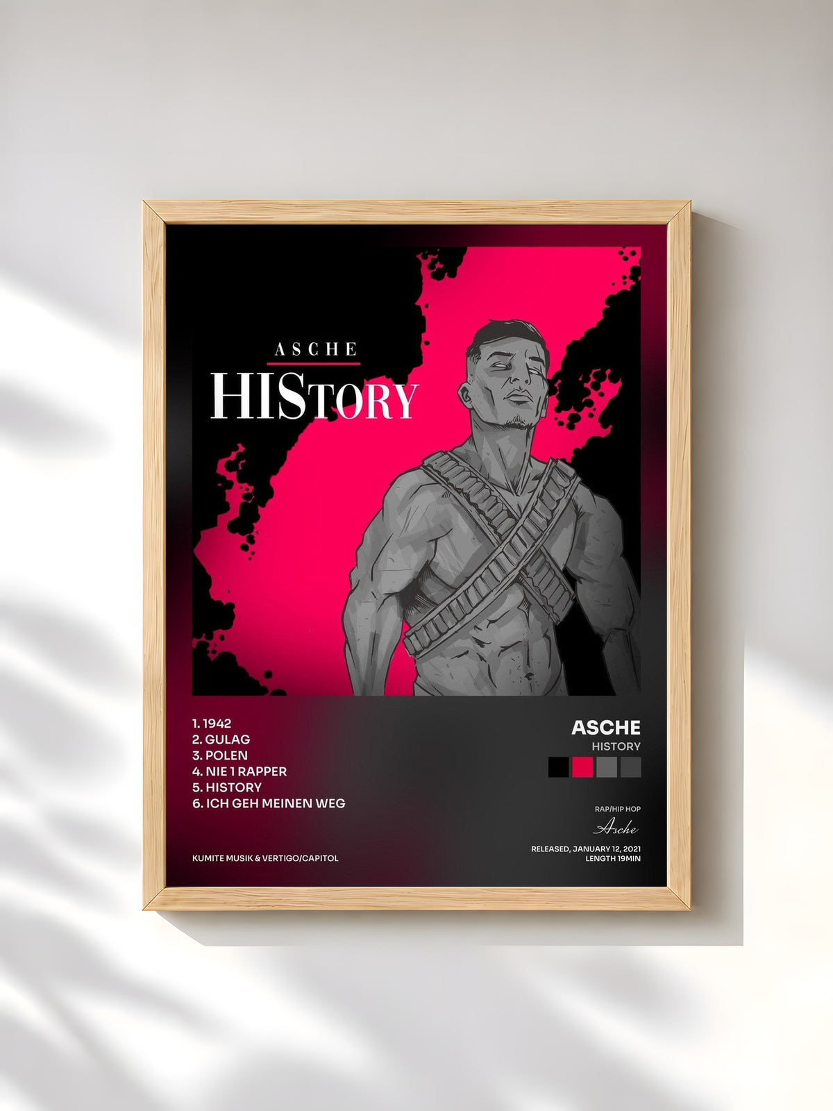 #bois Tableau de l'album HIStory de Asche, cadre en bois brut, imprimé et encadré en France