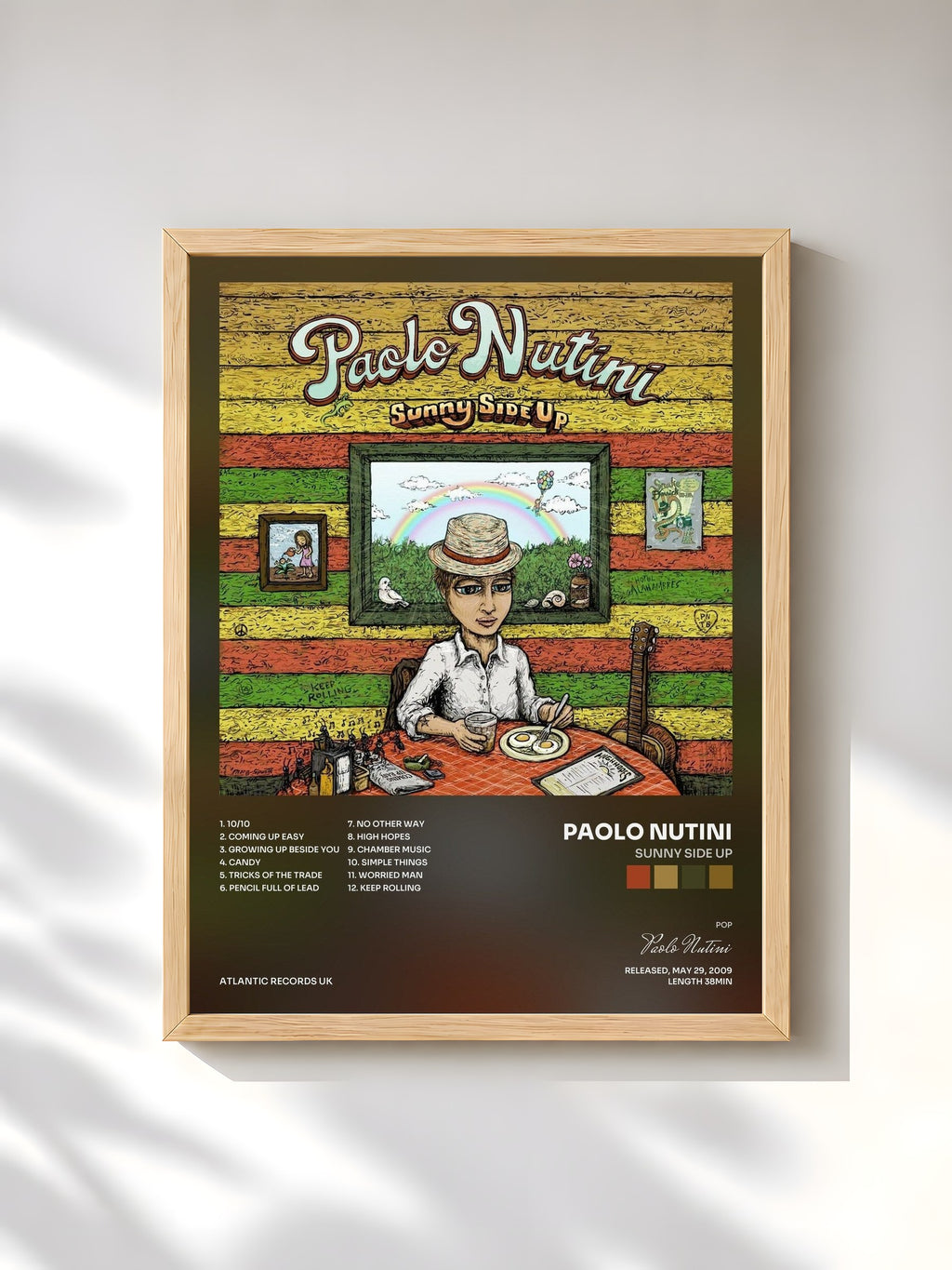#bois Tableau de l'album Sunny Side Up de Paolo Nutini, cadre en bois brut, imprimé et encadré en France
