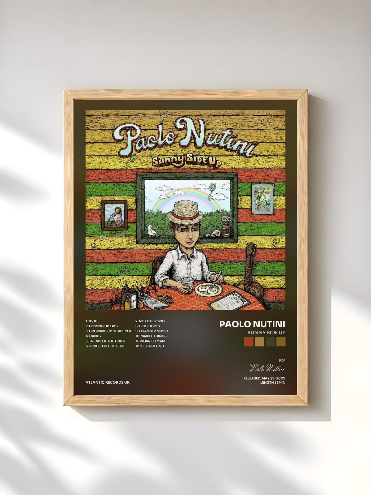 #bois Tableau de l'album Sunny Side Up de Paolo Nutini, cadre en bois brut, imprimé et encadré en France