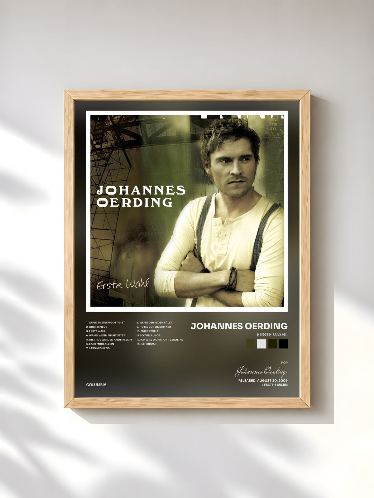 #bois Tableau de l'album Erste Wahl de Johannes Oerding, cadre en bois brut, imprimé et encadré en France