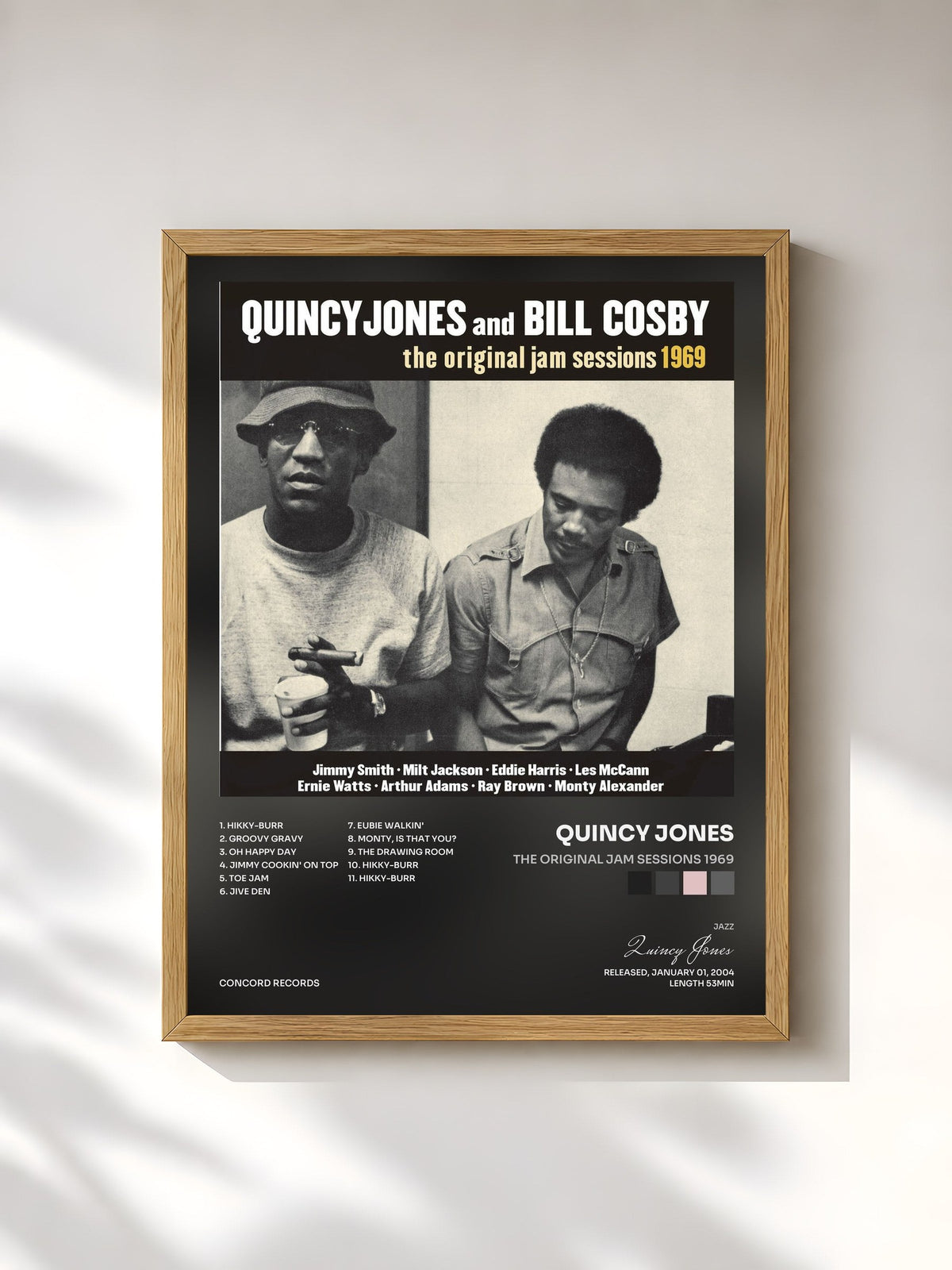 #bois Tableau de l'album The Original Jam Sessions 1969 de Quincy Jones, cadre en bois brut, imprimé et encadré en France