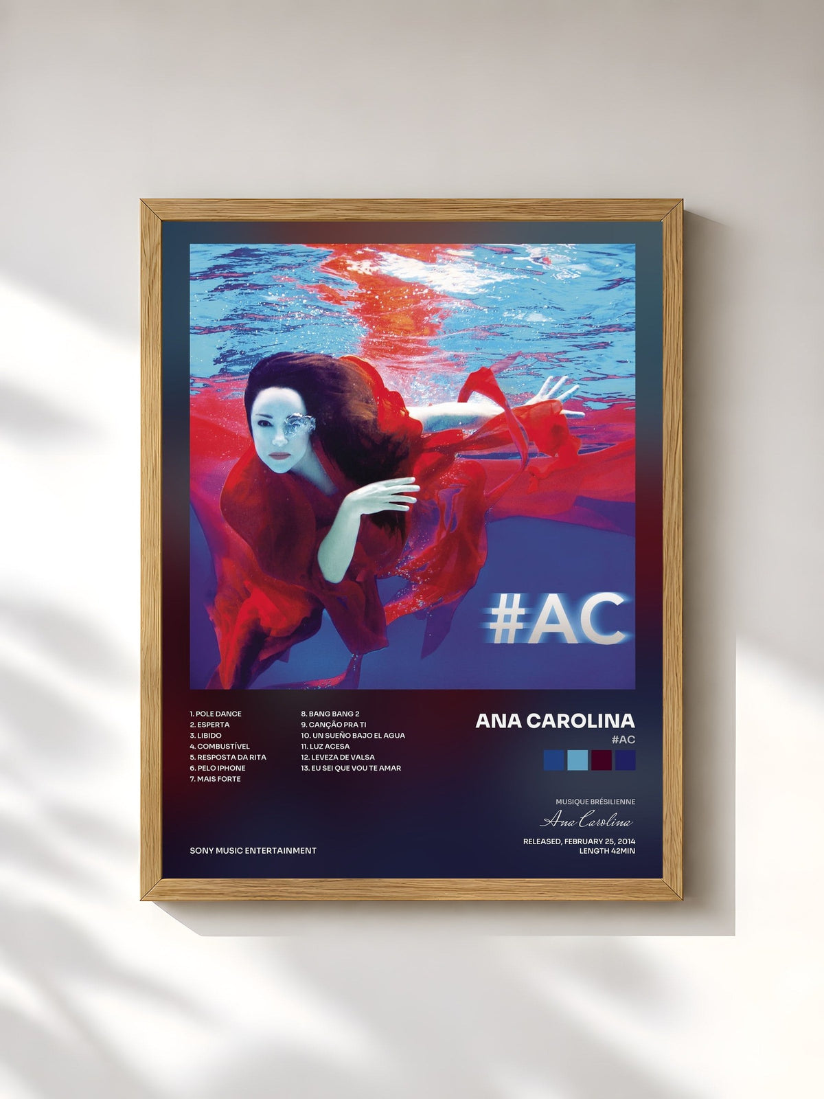 #bois Tableau de l'album #AC de Ana Carolina, cadre en bois brut, imprimé et encadré en France