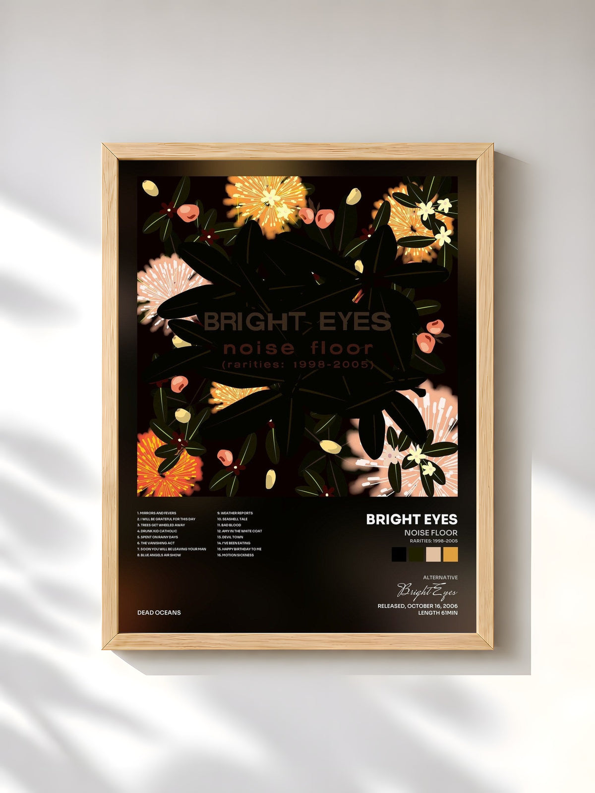 #bois Tableau de l'album Noise Floor (Rarities: 1998-2005) de Bright Eyes, cadre en bois brut, imprimé et encadré en France