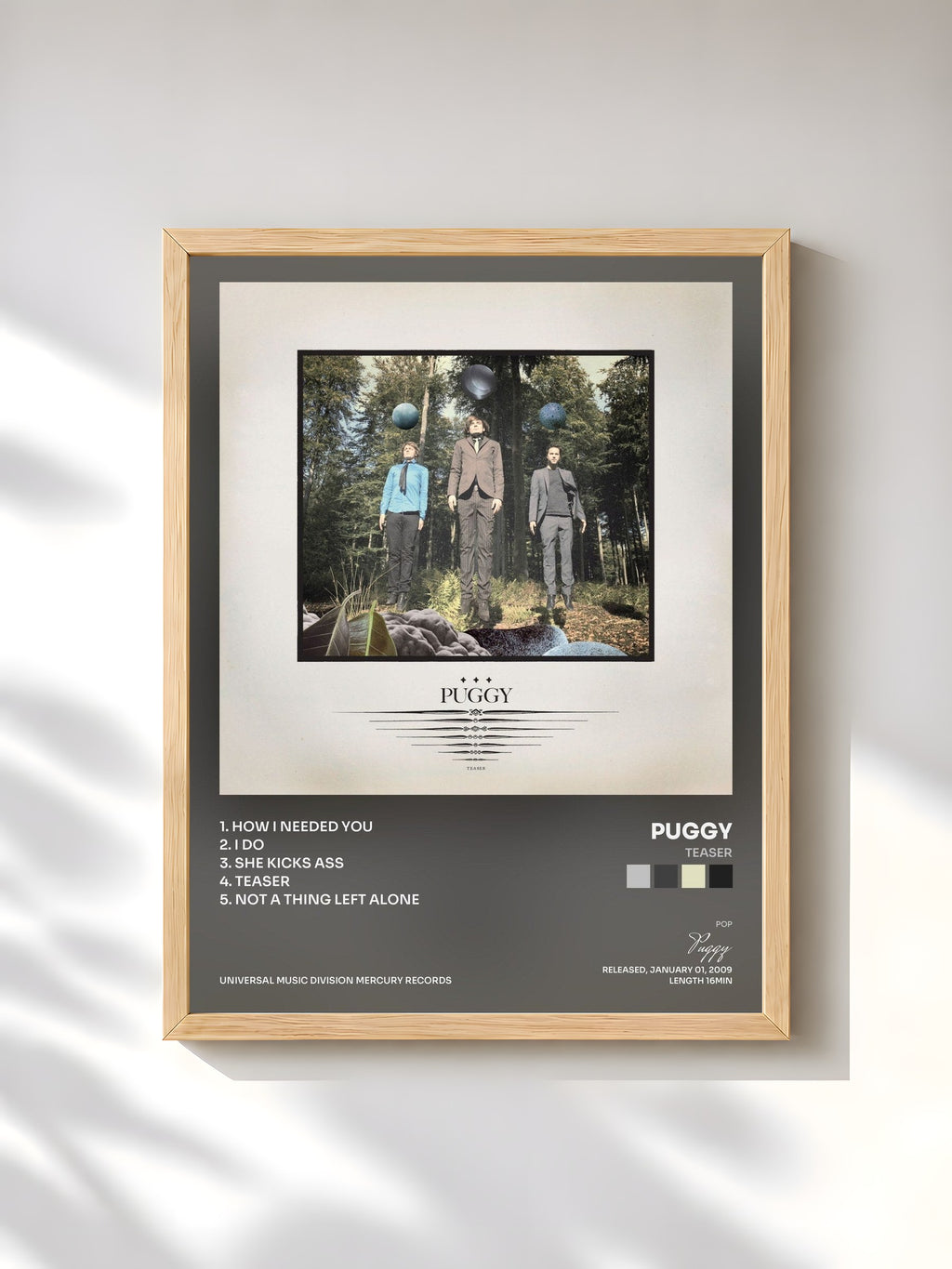 #bois Tableau de l'album Teaser de Puggy, cadre en bois brut, imprimé et encadré en France