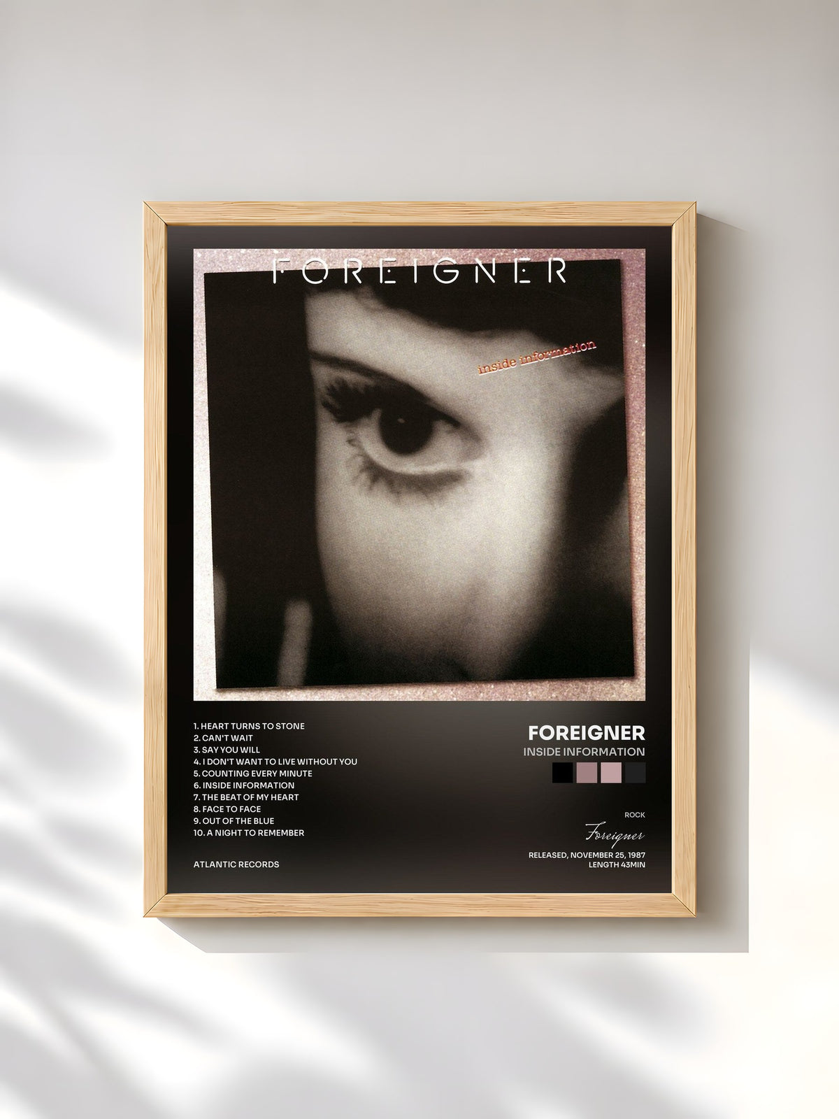 #bois Tableau de l'album Inside Information de Foreigner, cadre en bois brut, imprimé et encadré en France