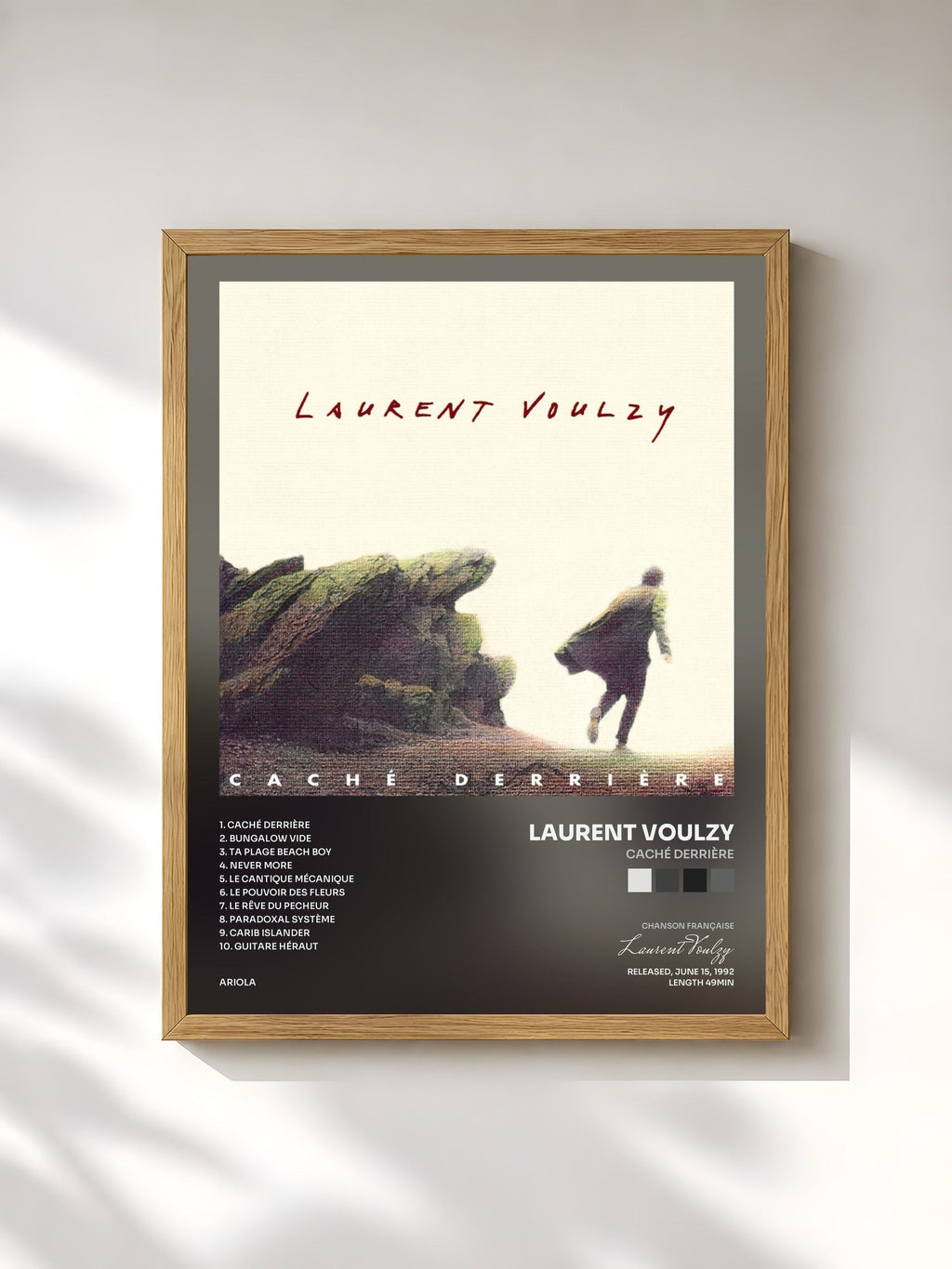 #bois Tableau de l'album Caché derrière de Laurent Voulzy, cadre en bois brut, imprimé et encadré en France