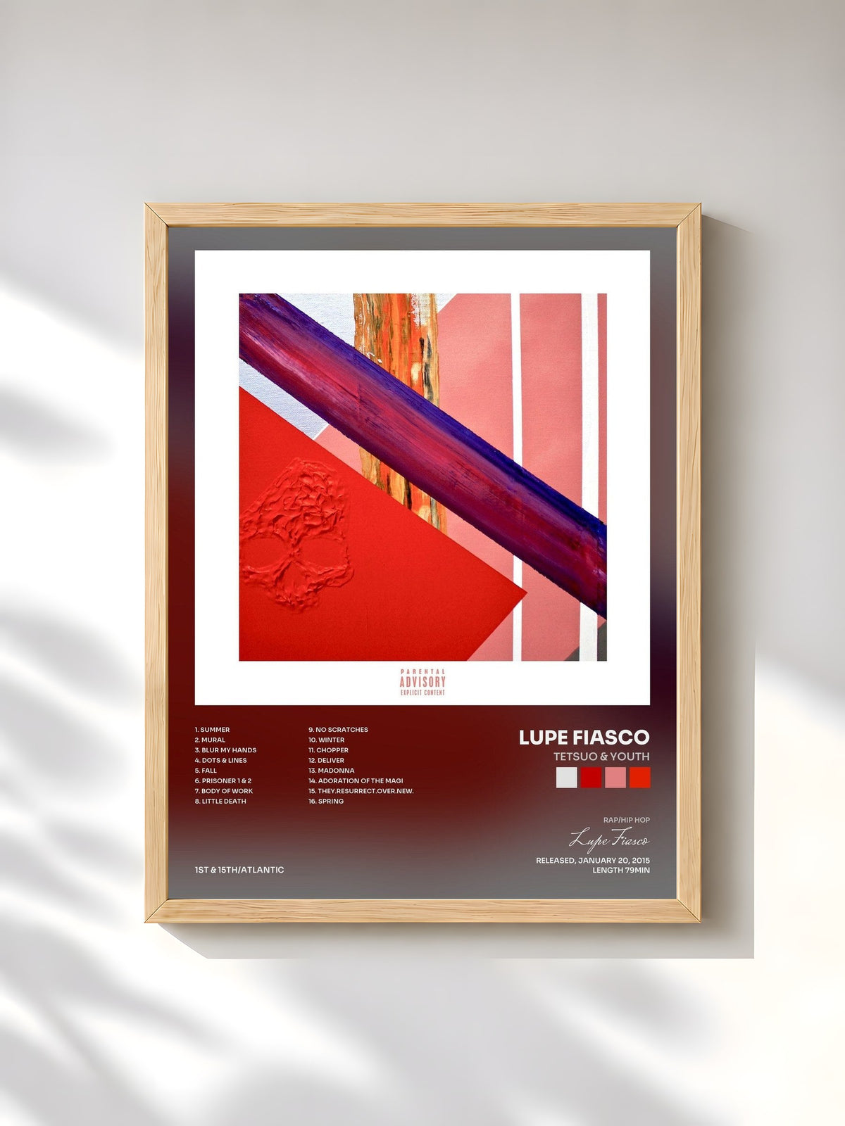 #bois Tableau de l'album Tetsuo & Youth de Lupe Fiasco, cadre en bois brut, imprimé et encadré en France