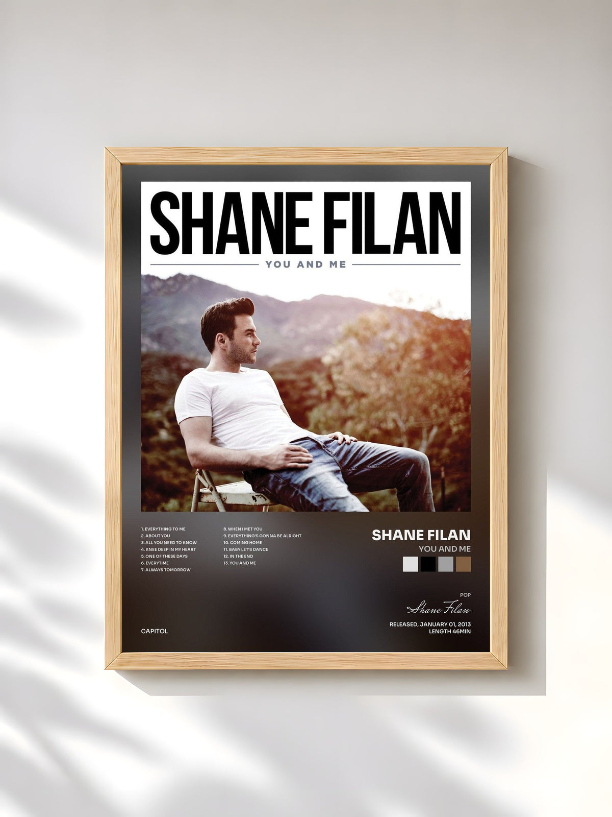 #bois Tableau de l'album You And Me de Shane Filan, cadre en bois brut, imprimé et encadré en France