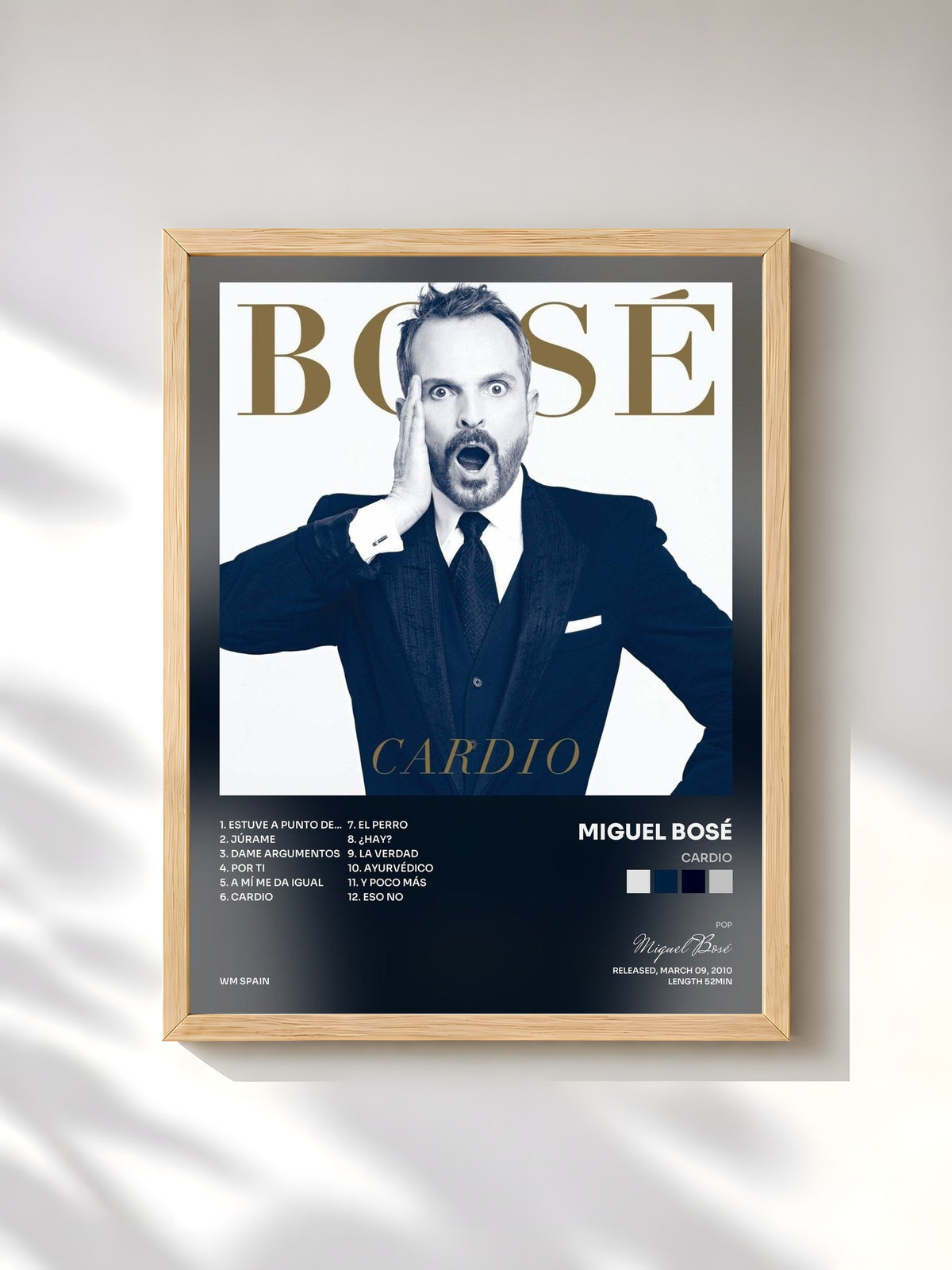 #bois Tableau de l'album Cardio de Miguel Bosé, cadre en bois brut, imprimé et encadré en France