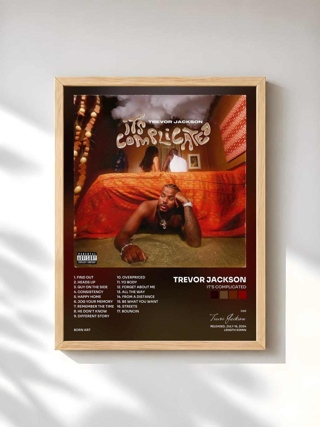 #bois Tableau de l'album It's Complicated de Trevor Jackson, cadre en bois brut, imprimé et encadré en France