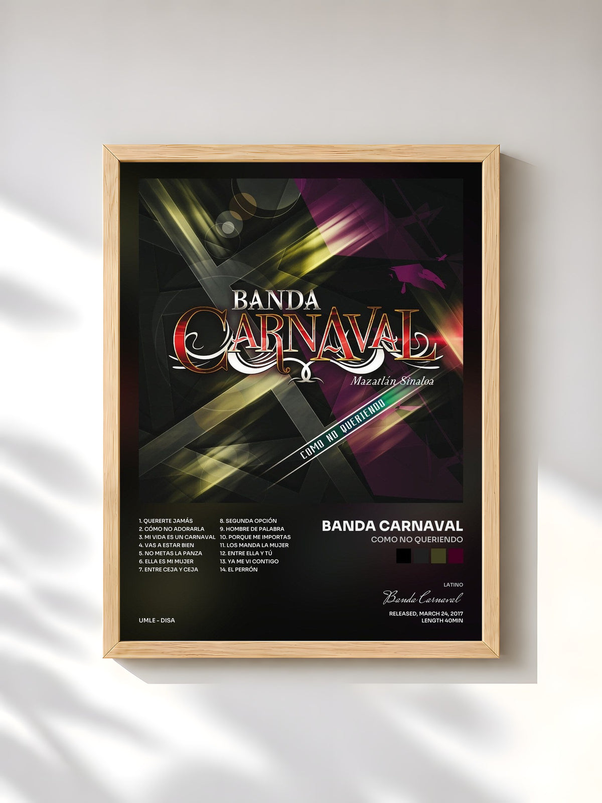 #bois Tableau de l'album Como No Queriendo de Banda Carnaval, cadre en bois brut, imprimé et encadré en France