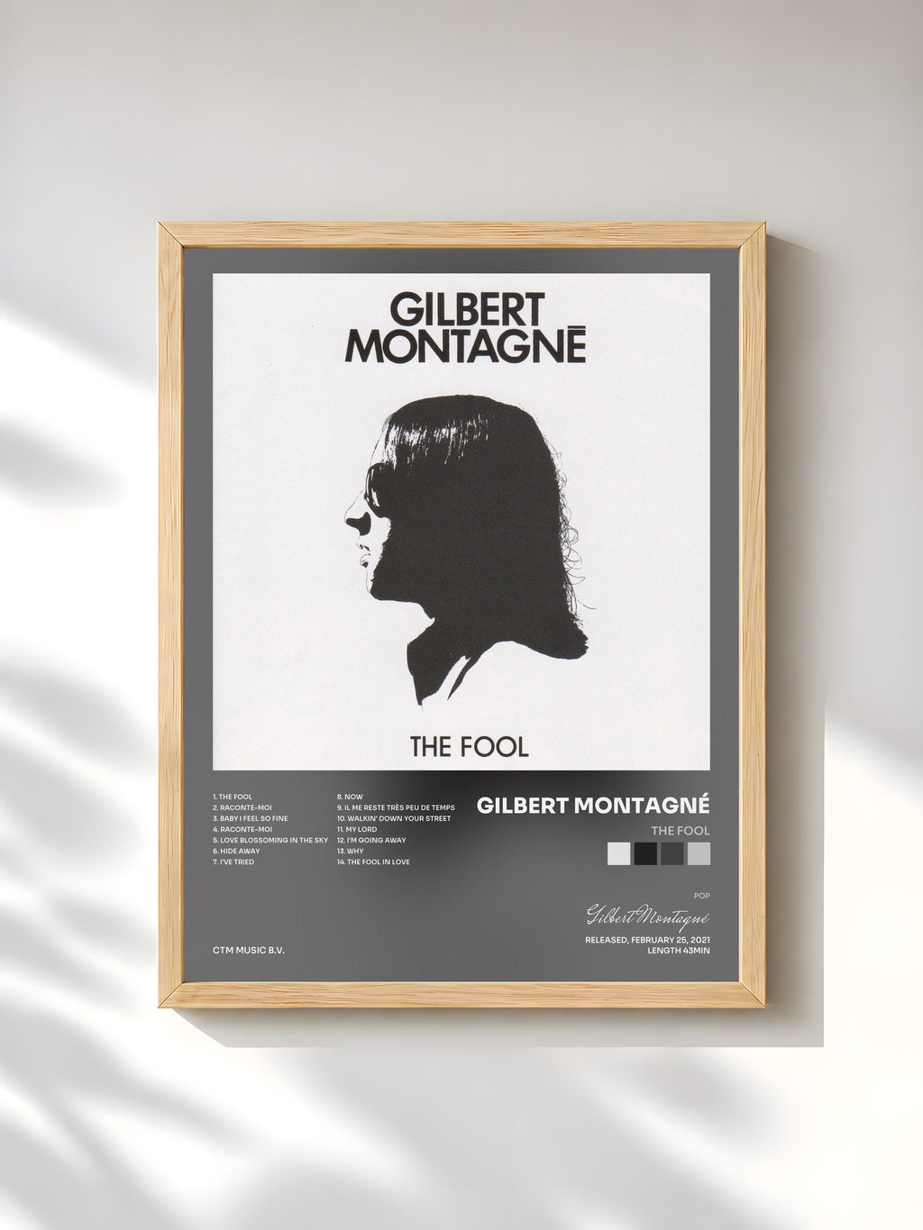 #bois Tableau de l'album The Fool de Gilbert Montagné, cadre en bois brut, imprimé et encadré en France