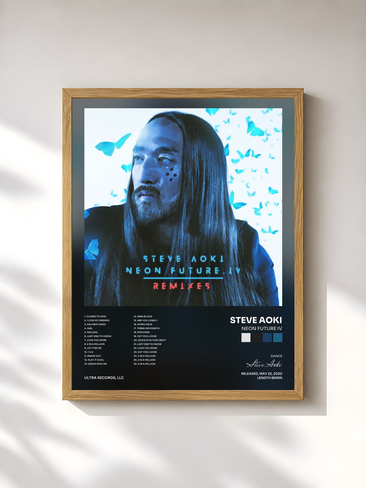 #bois Tableau de l'album Neon Future IV de Steve Aoki, cadre en bois brut, imprimé et encadré en France
