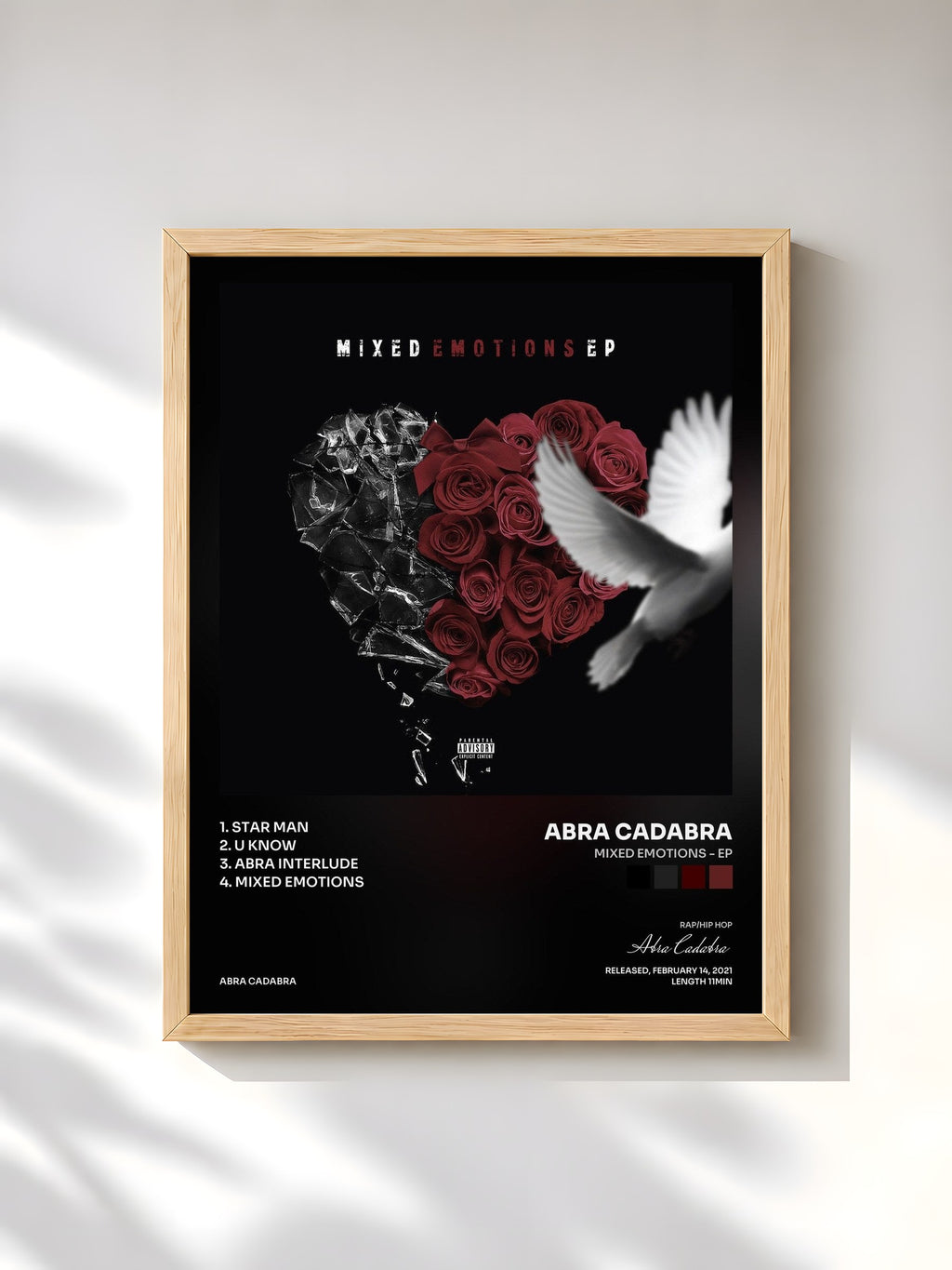 #bois Tableau de l'album Mixed Emotions - EP de Abra Cadabra, cadre en bois brut, imprimé et encadré en France