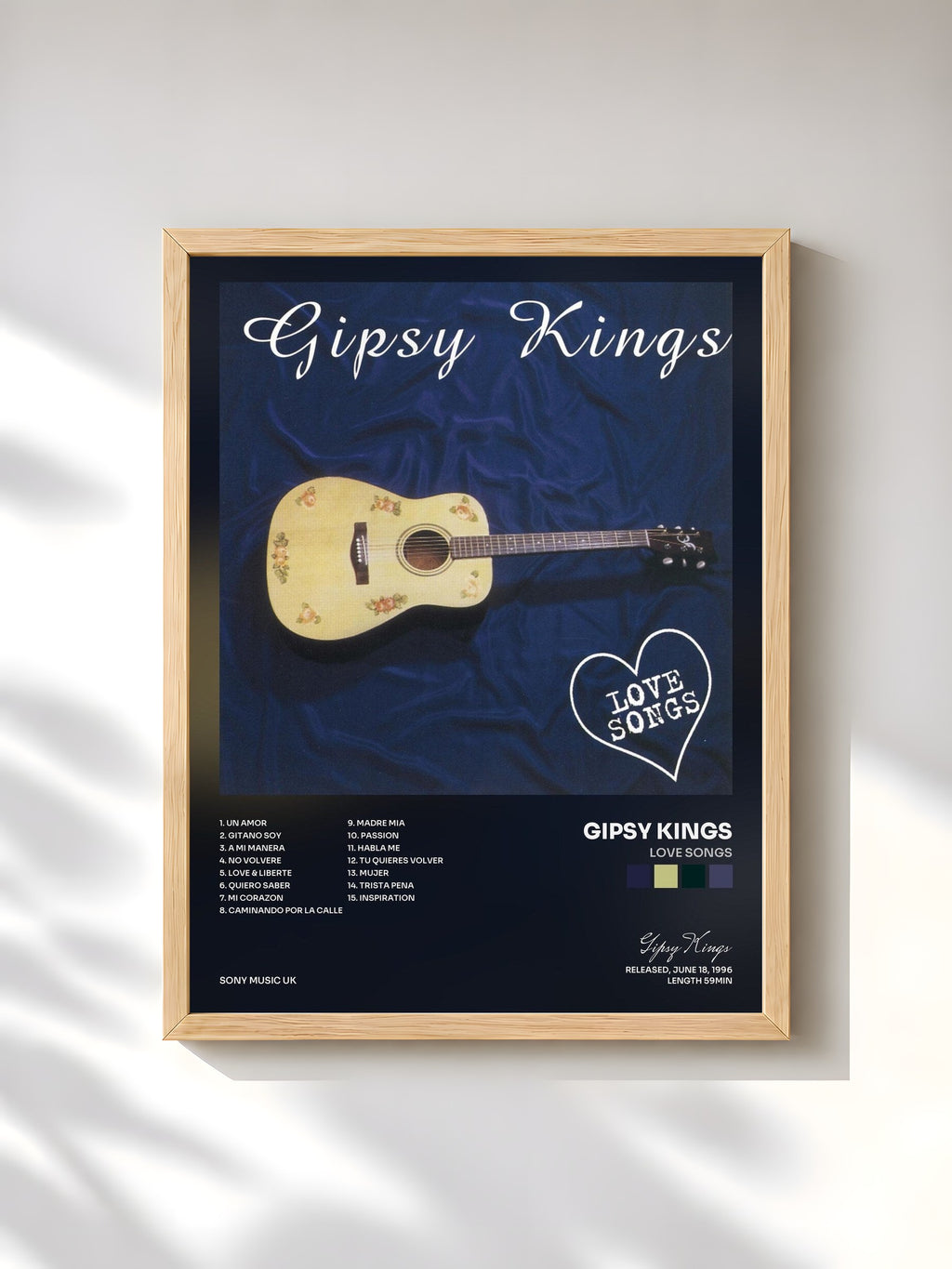 #bois Tableau de l'album Love Songs de Gipsy Kings, cadre en bois brut, imprimé et encadré en France