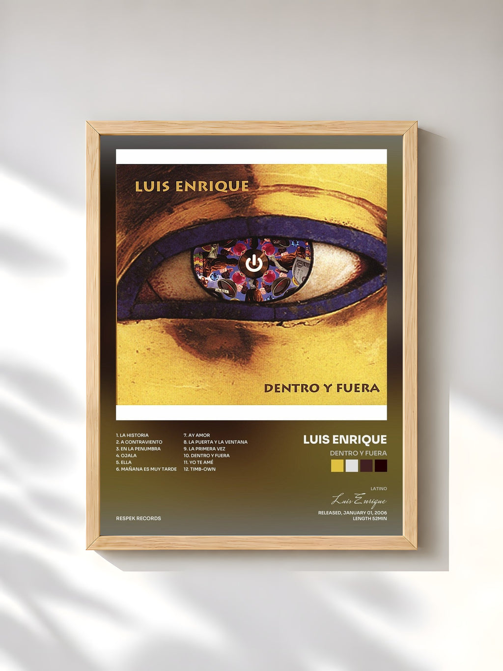 #bois Tableau de l'album Dentro Y Fuera de Luis Enrique, cadre en bois brut, imprimé et encadré en France