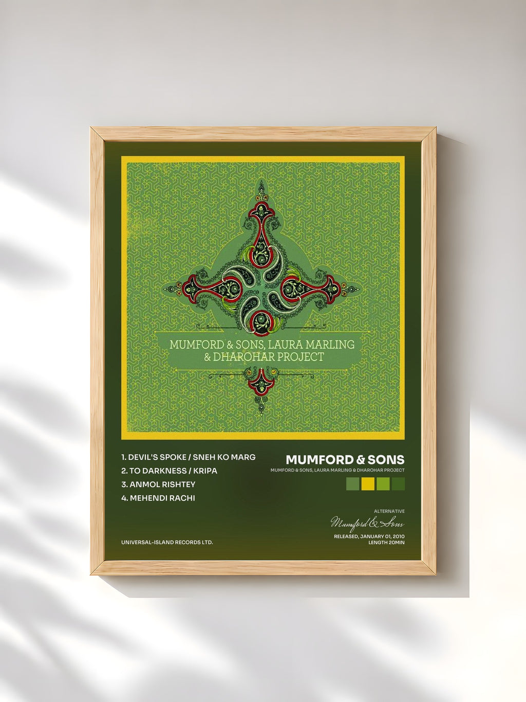 #bois Tableau de l'album Mumford & Sons, Laura Marling & Dharohar Project de Mumford & Sons, cadre en bois brut, imprimé et encadré en France