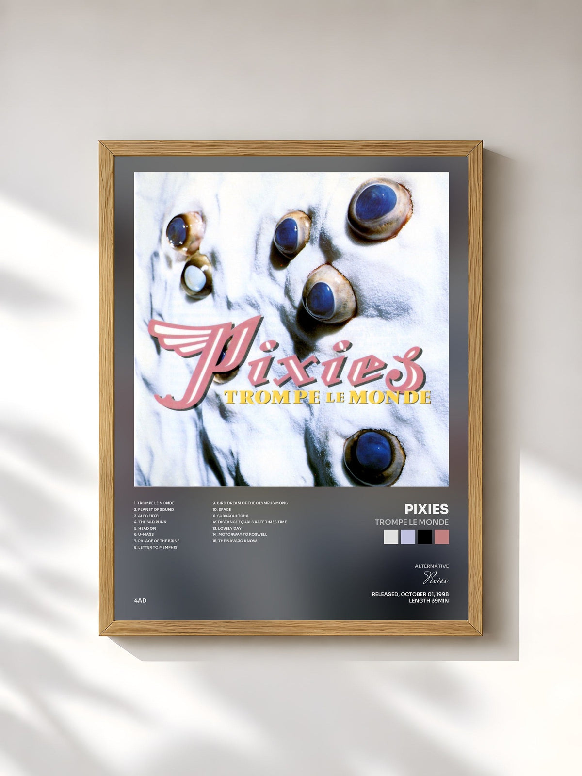 #bois Tableau de l'album Trompe le Monde de Pixies, cadre en bois brut, imprimé et encadré en France