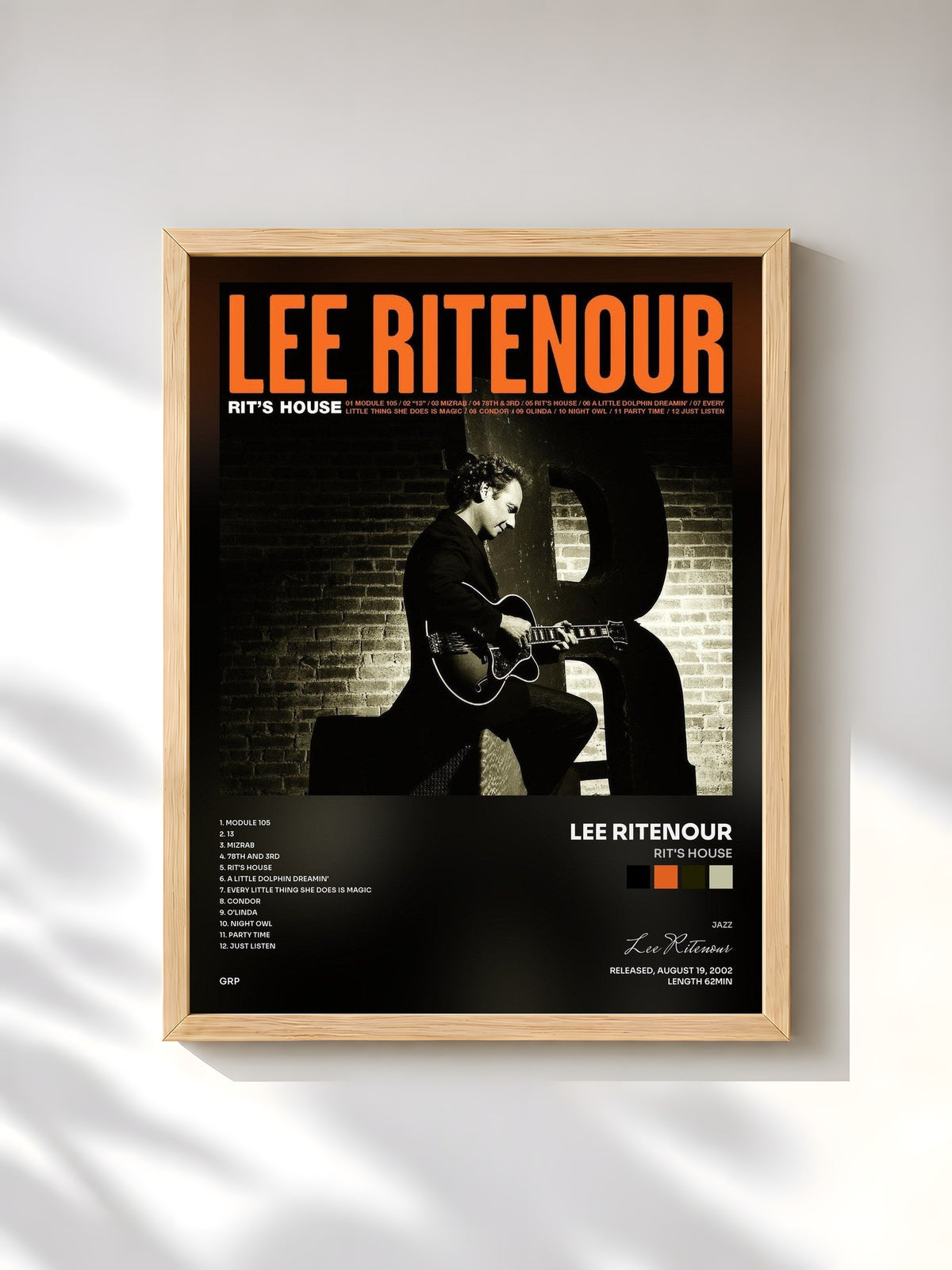 #bois Tableau de l'album Rit's House de Lee Ritenour, cadre en bois brut, imprimé et encadré en France