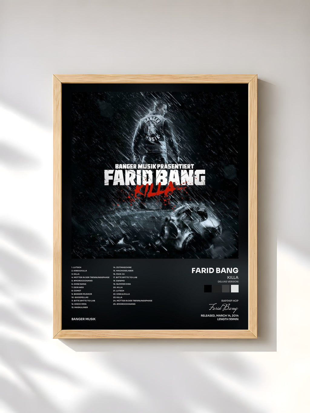 #bois Tableau de l'album Killa (Deluxe Version) de Farid Bang, cadre en bois brut, imprimé et encadré en France