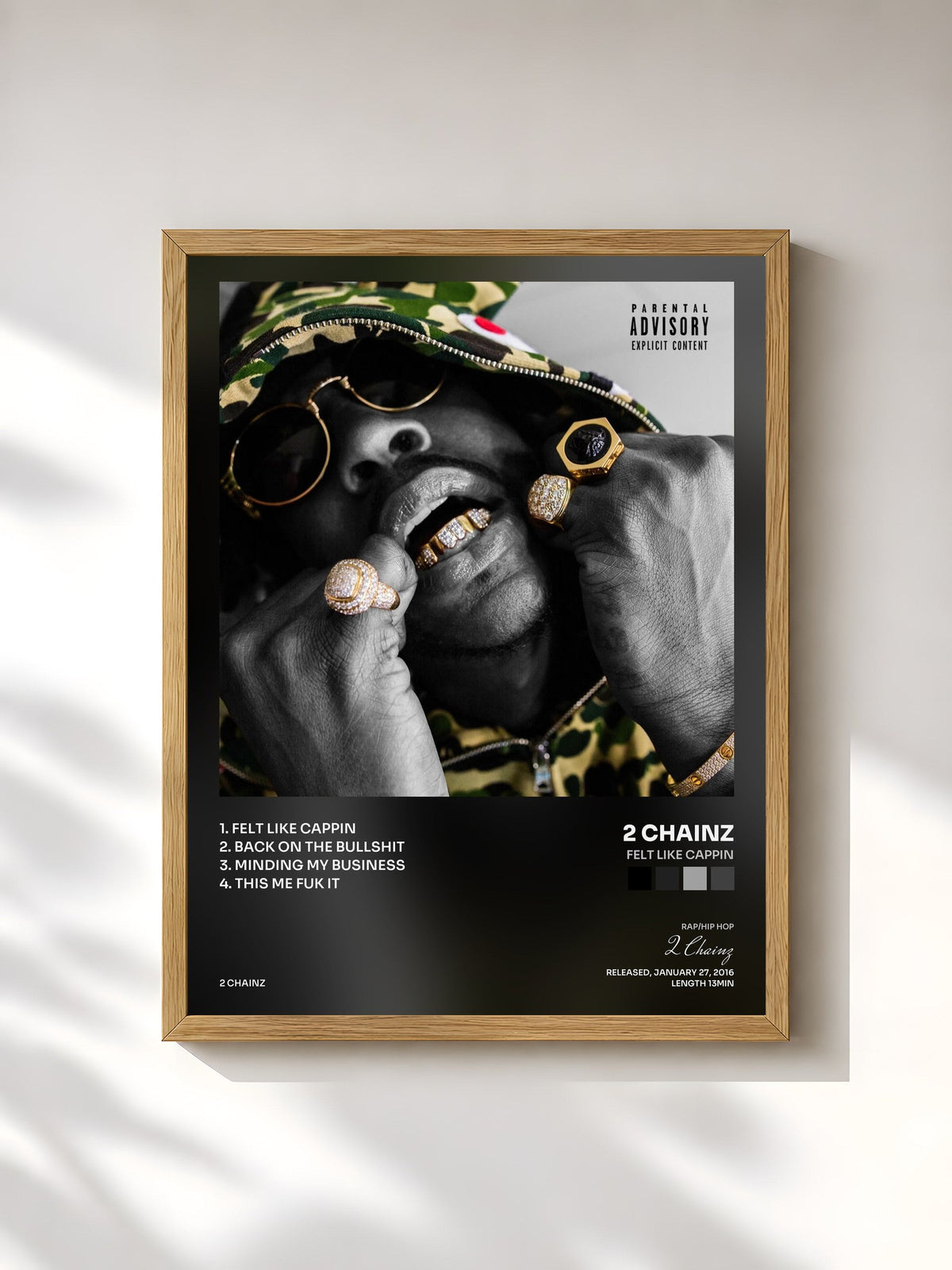 #bois Tableau de l'album Felt Like Cappin de 2 Chainz, cadre en bois brut, imprimé et encadré en France