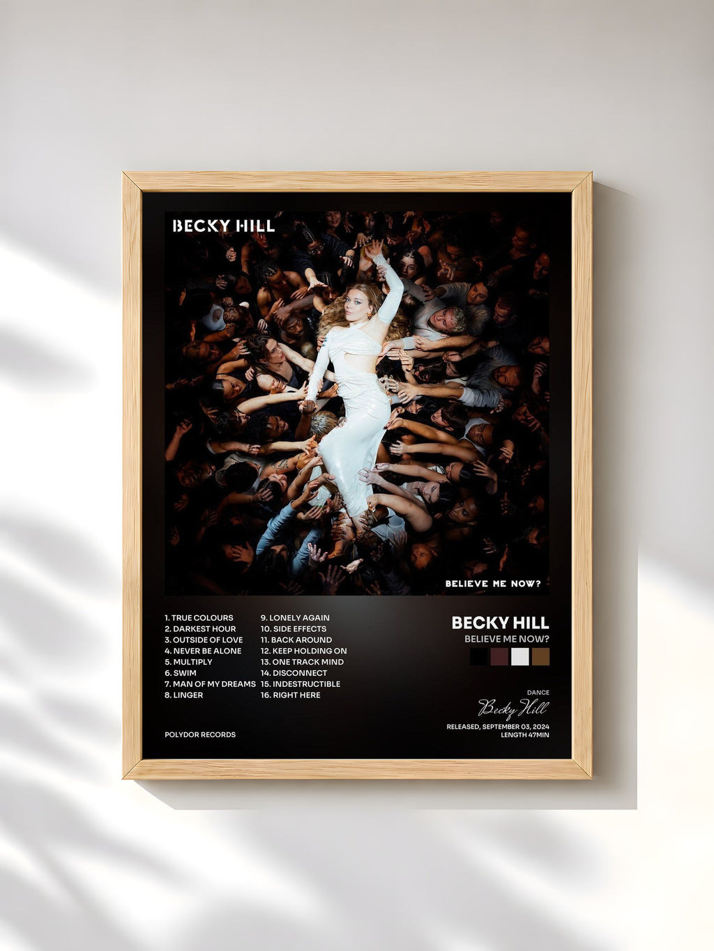 #bois Tableau de l'album Believe Me Now? de Becky Hill, cadre en bois brut, imprimé et encadré en France
