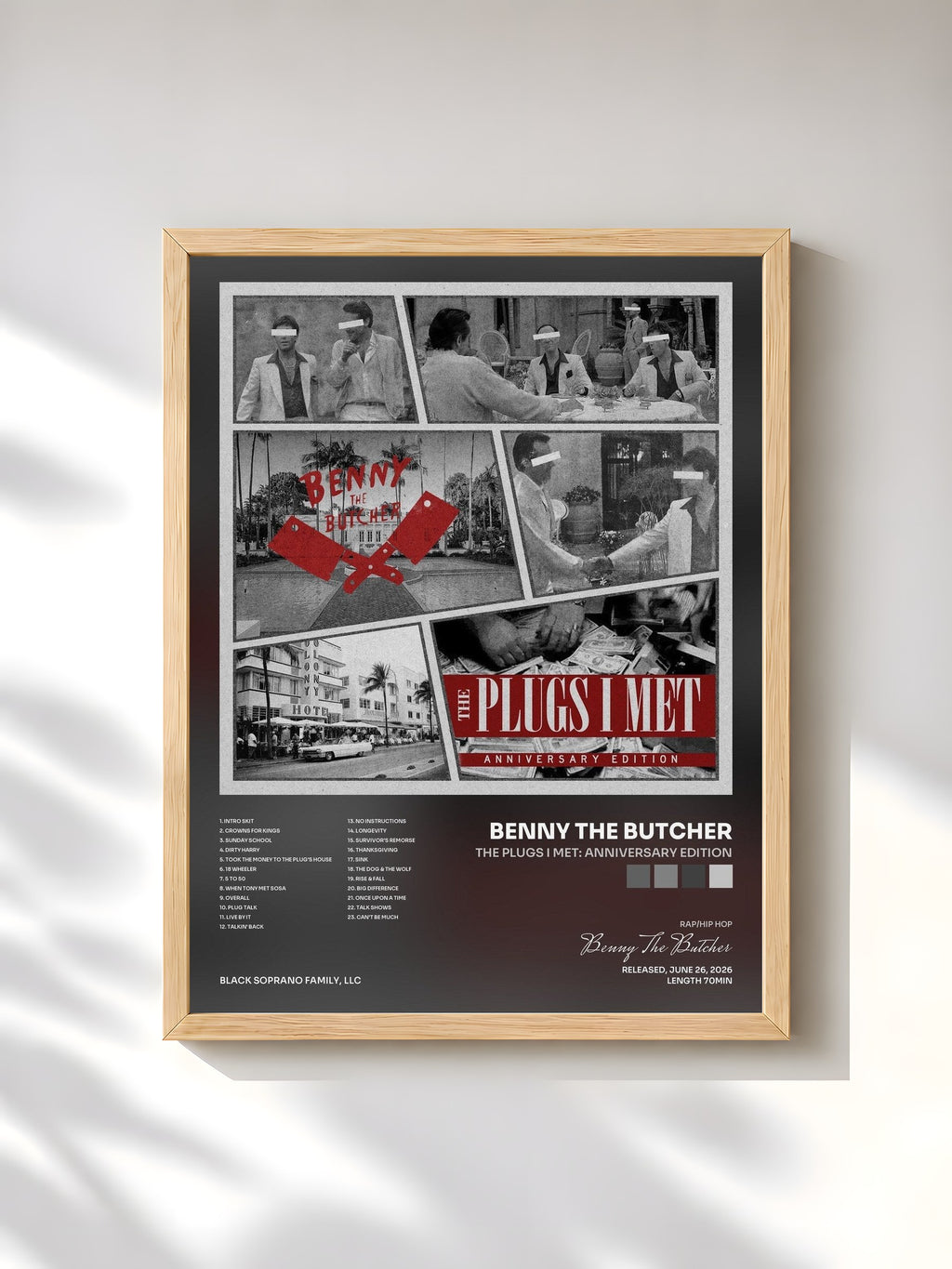 #bois Tableau de l'album The Plugs I Met: Anniversary Edition de Benny The Butcher, cadre en bois brut, imprimé et encadré en France