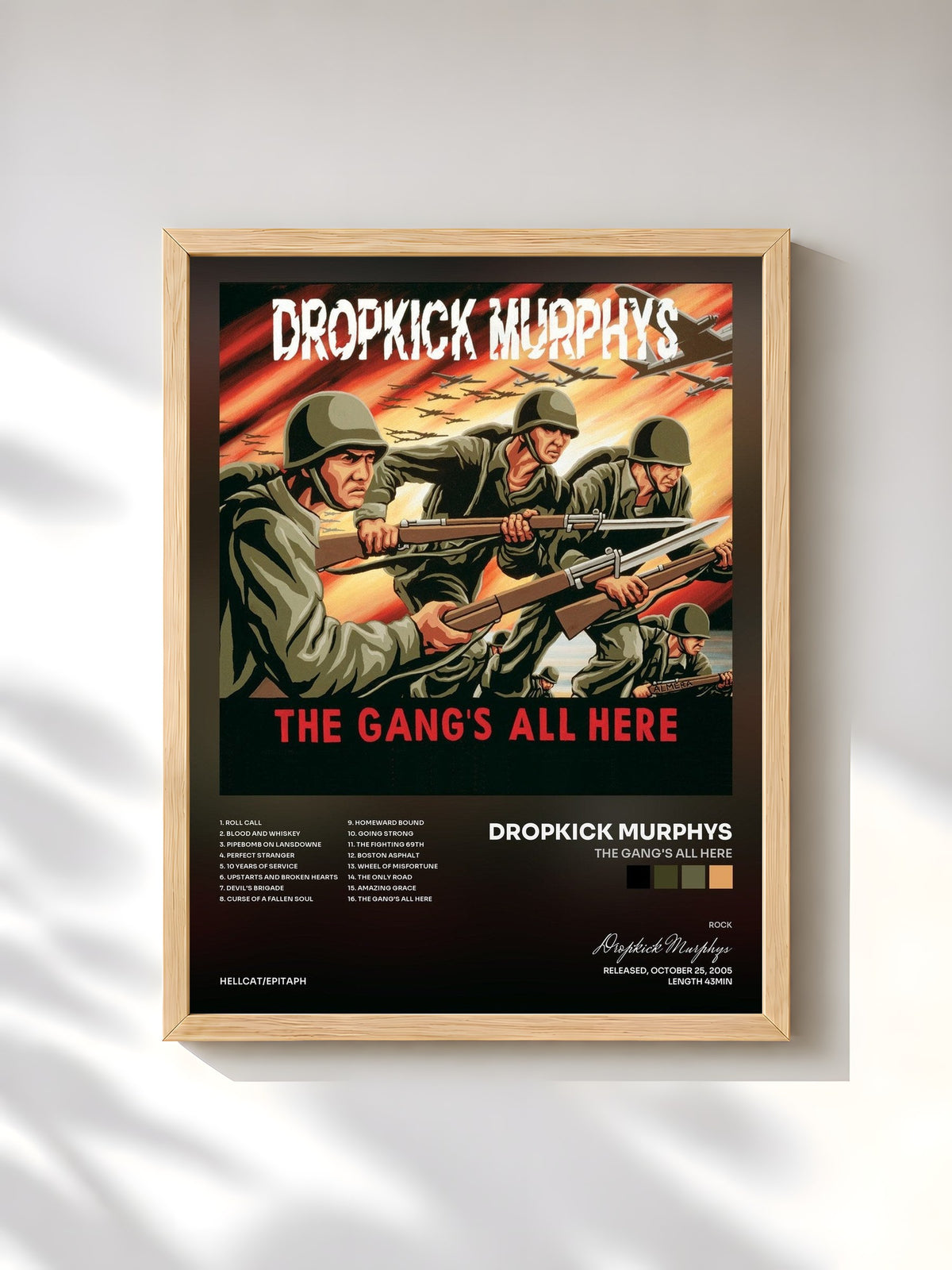 #bois Tableau de l'album The Gang's All Here de Dropkick Murphys, cadre en bois brut, imprimé et encadré en France