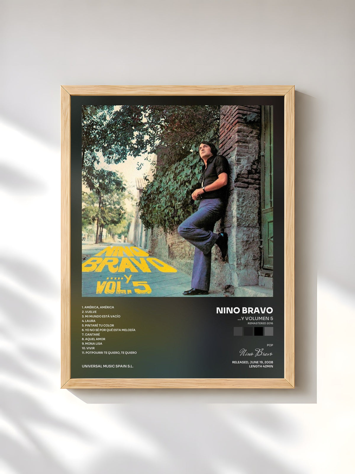 #bois Tableau de l'album ...Y Volumen 5 (Remastered 2016) de Nino Bravo, cadre en bois brut, imprimé et encadré en France