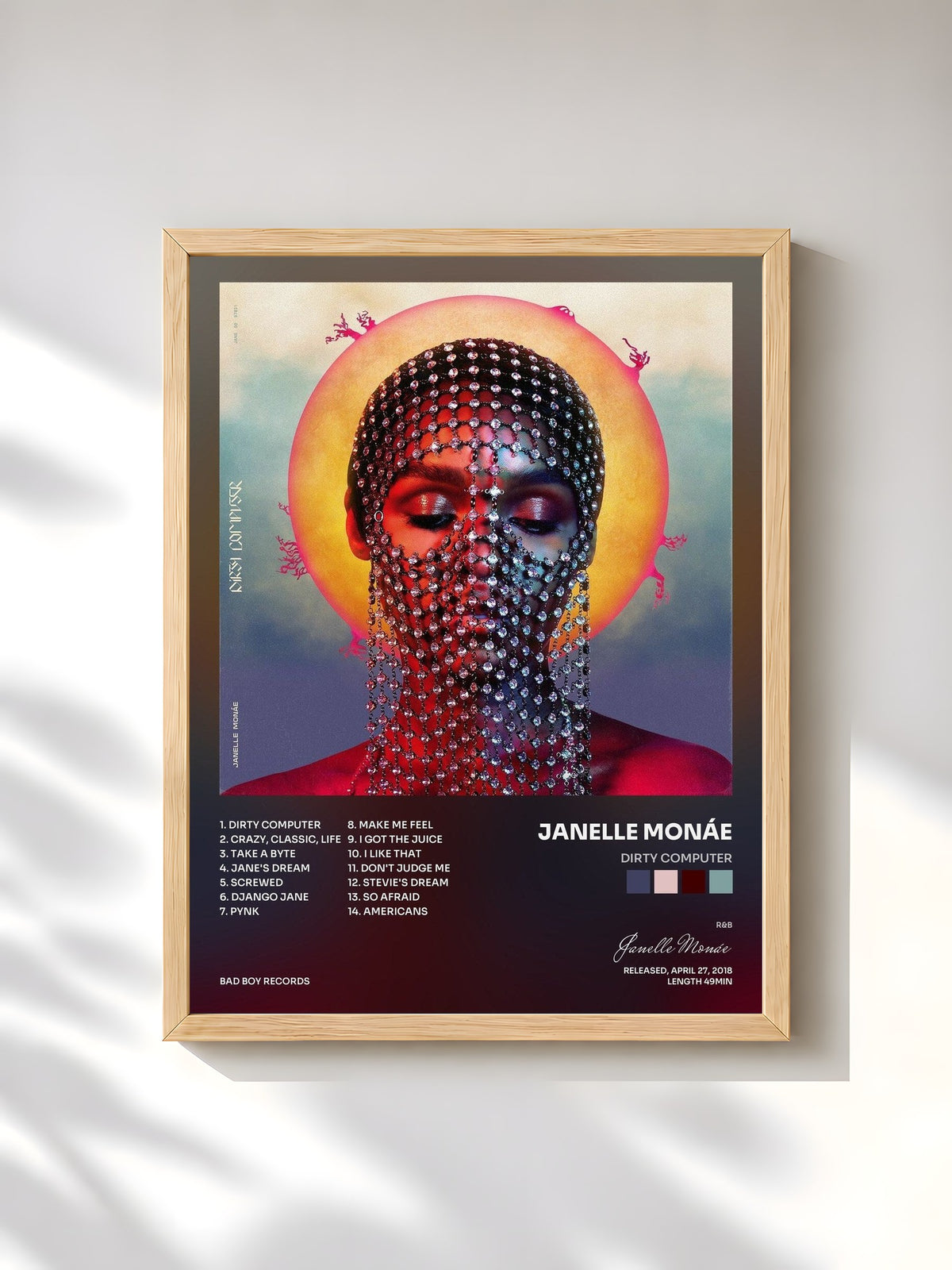 #bois Tableau de l'album Dirty Computer de Janelle Monáe, cadre en bois brut, imprimé et encadré en France