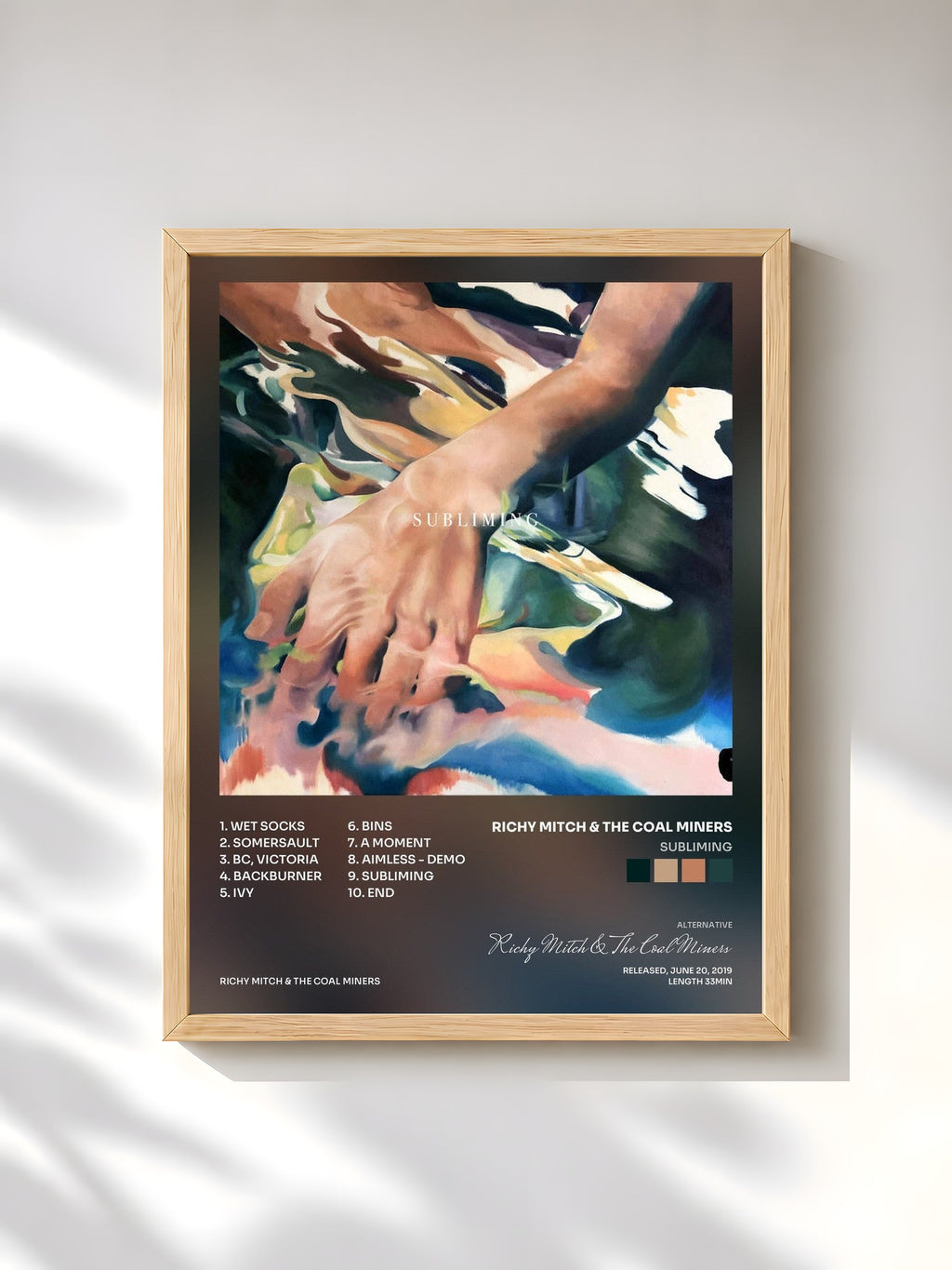 #bois Tableau de l'album Subliming de Richy Mitch & The Coal Miners, cadre en bois brut, imprimé et encadré en France