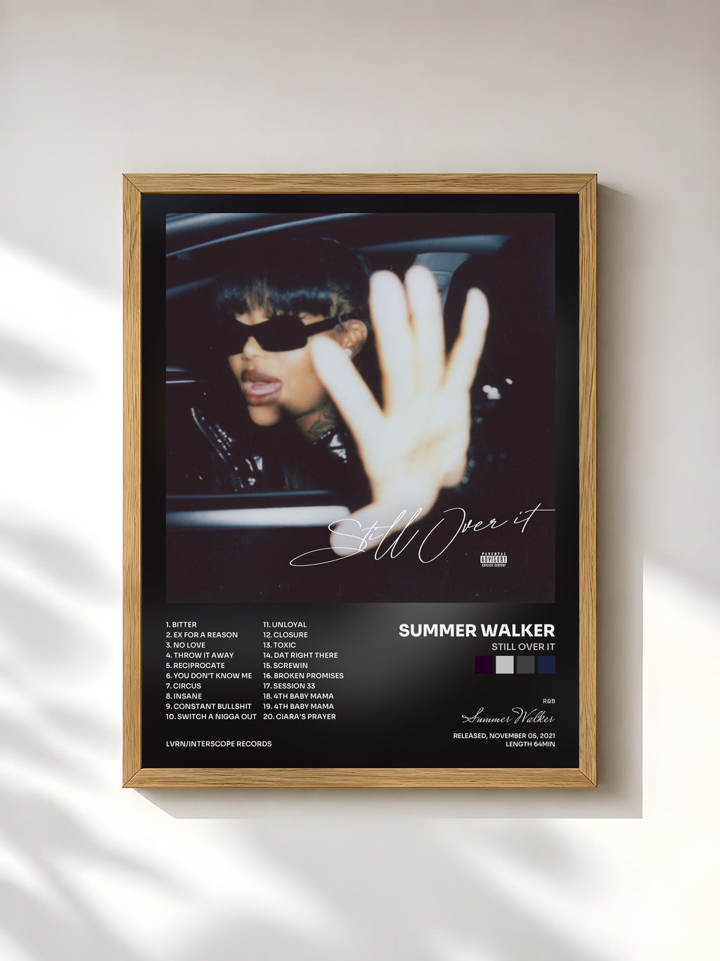 #bois Tableau de l'album Still Over It de Summer Walker, cadre en bois brut, imprimé et encadré en France