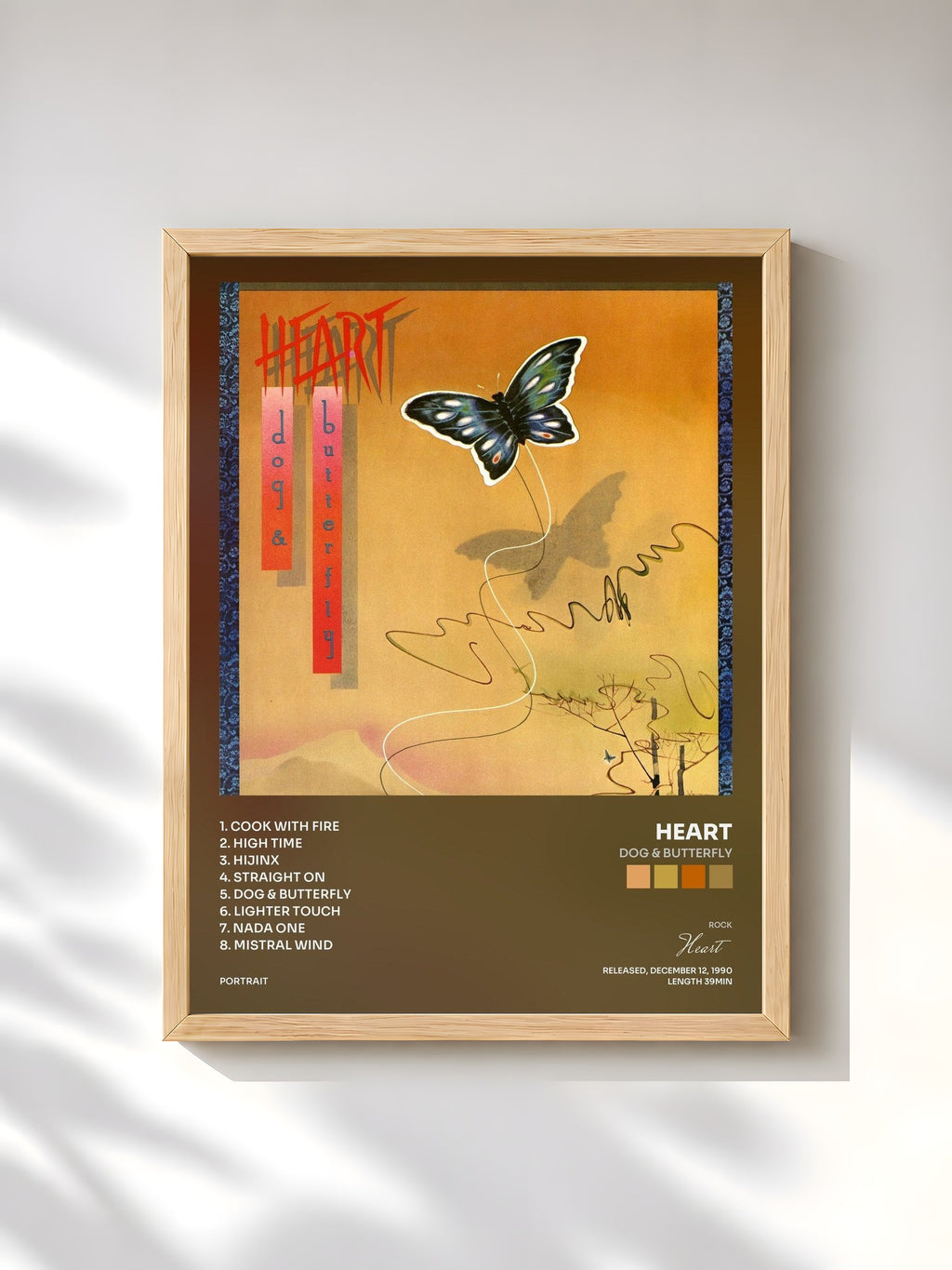 #bois Tableau de l'album Dog & Butterfly de Heart, cadre en bois brut, imprimé et encadré en France
