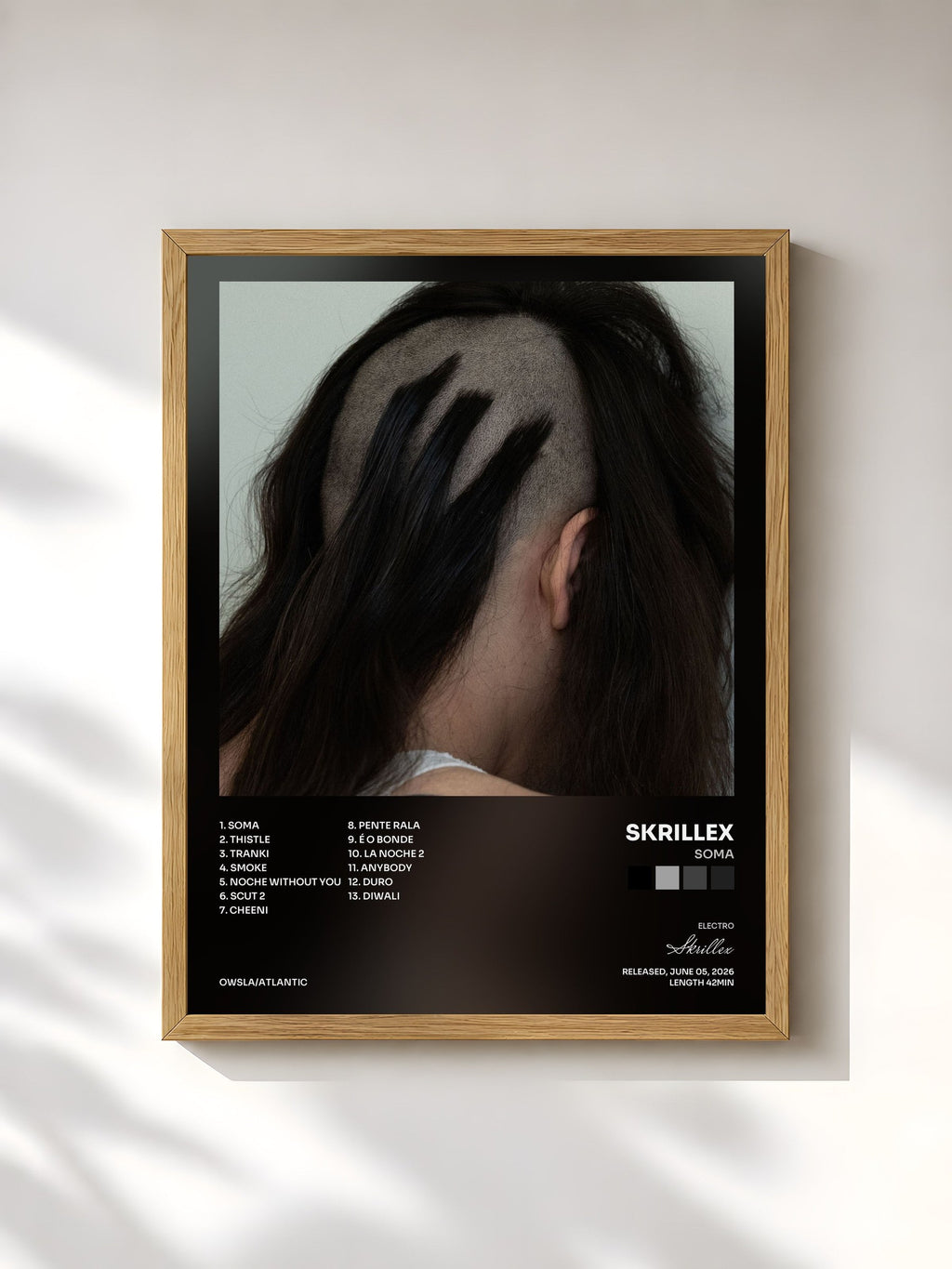 #bois Tableau de l'album SOMA de Skrillex, cadre en bois brut, imprimé et encadré en France