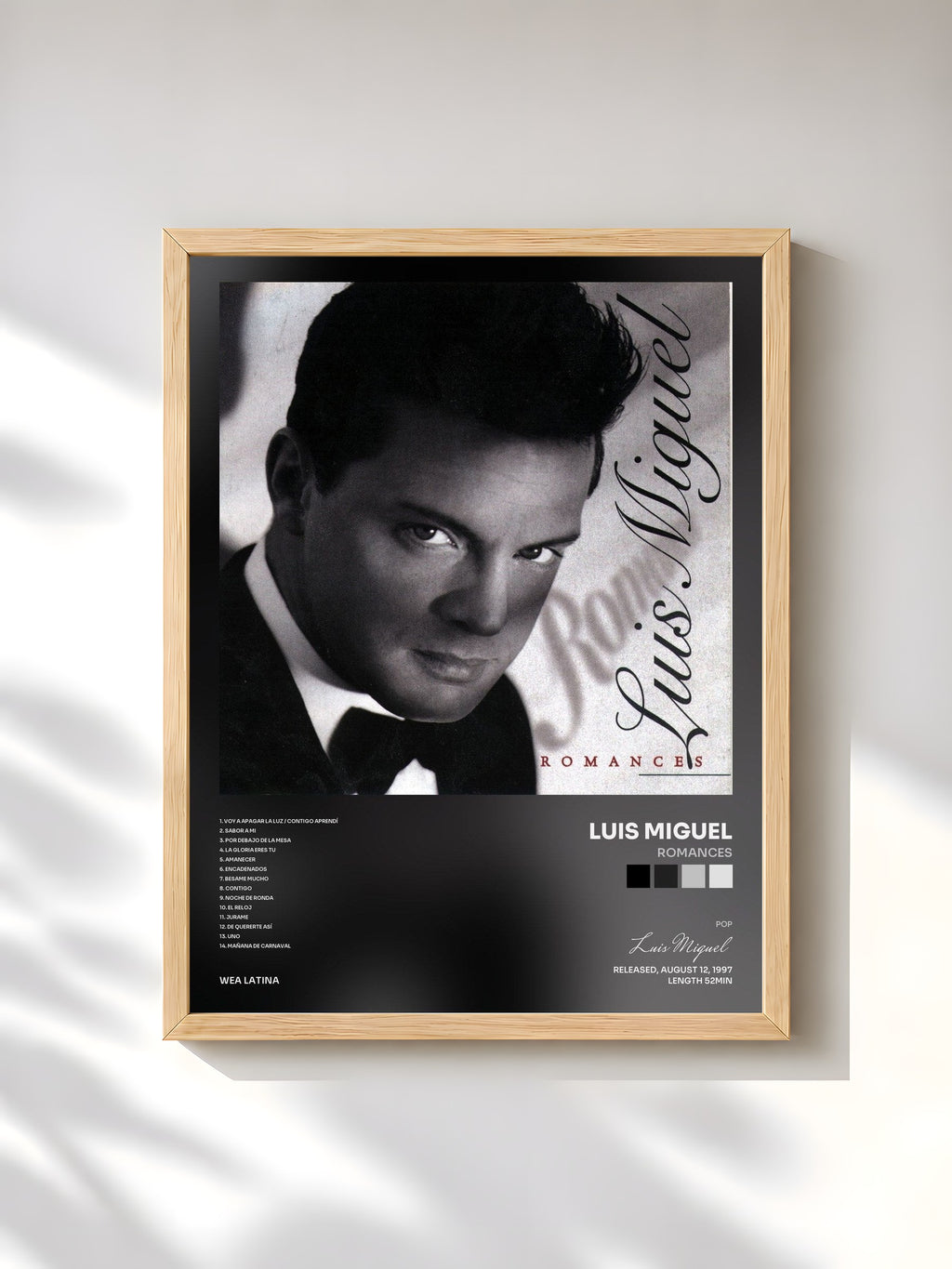 #bois Tableau de l'album Romances de Luis Miguel, cadre en bois brut, imprimé et encadré en France