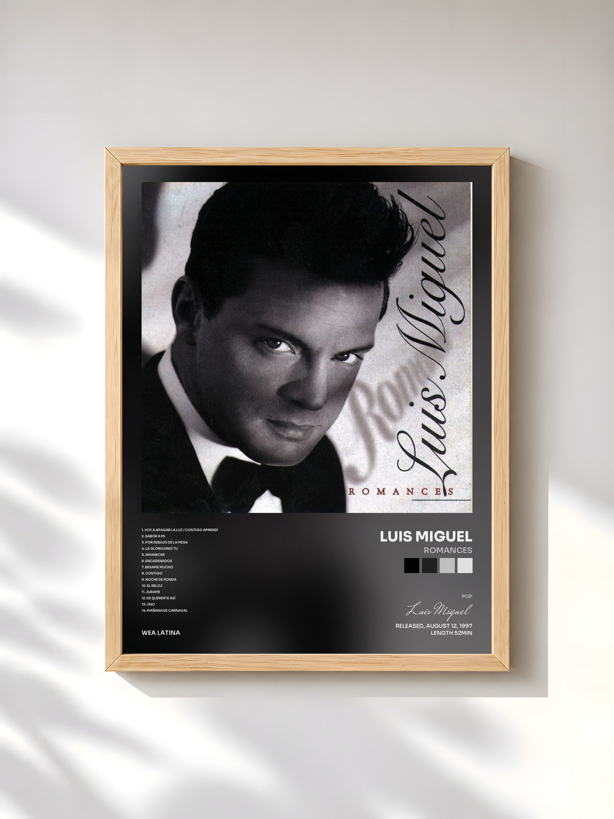 #bois Tableau de l'album Romances de Luis Miguel, cadre en bois brut, imprimé et encadré en France