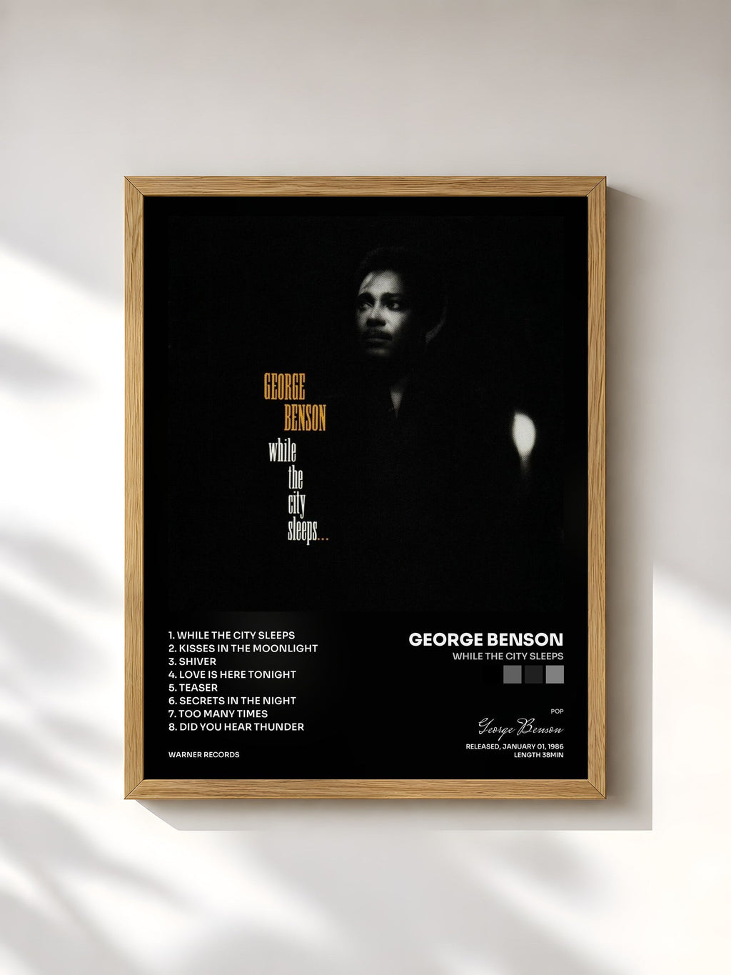 #bois Tableau de l'album While the City Sleeps de George Benson, cadre en bois brut, imprimé et encadré en France