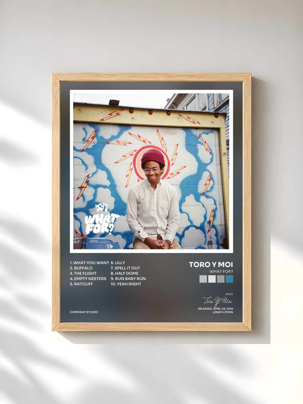 #bois Tableau de l'album What For? de Toro Y Moi, cadre en bois brut, imprimé et encadré en France