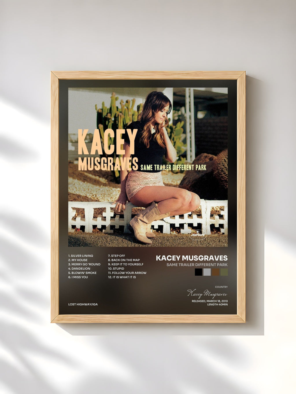 #bois Tableau de l'album Same Trailer Different Park de Kacey Musgraves, cadre en bois brut, imprimé et encadré en France