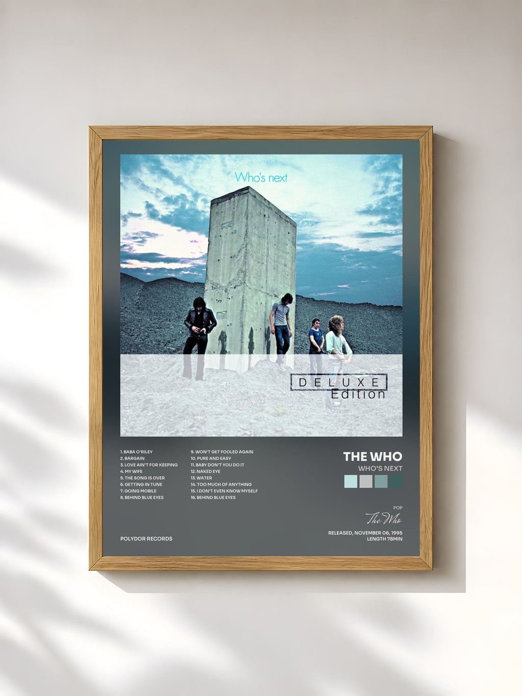 #bois Tableau de l'album Who's Next de The Who, cadre en bois brut, imprimé et encadré en France