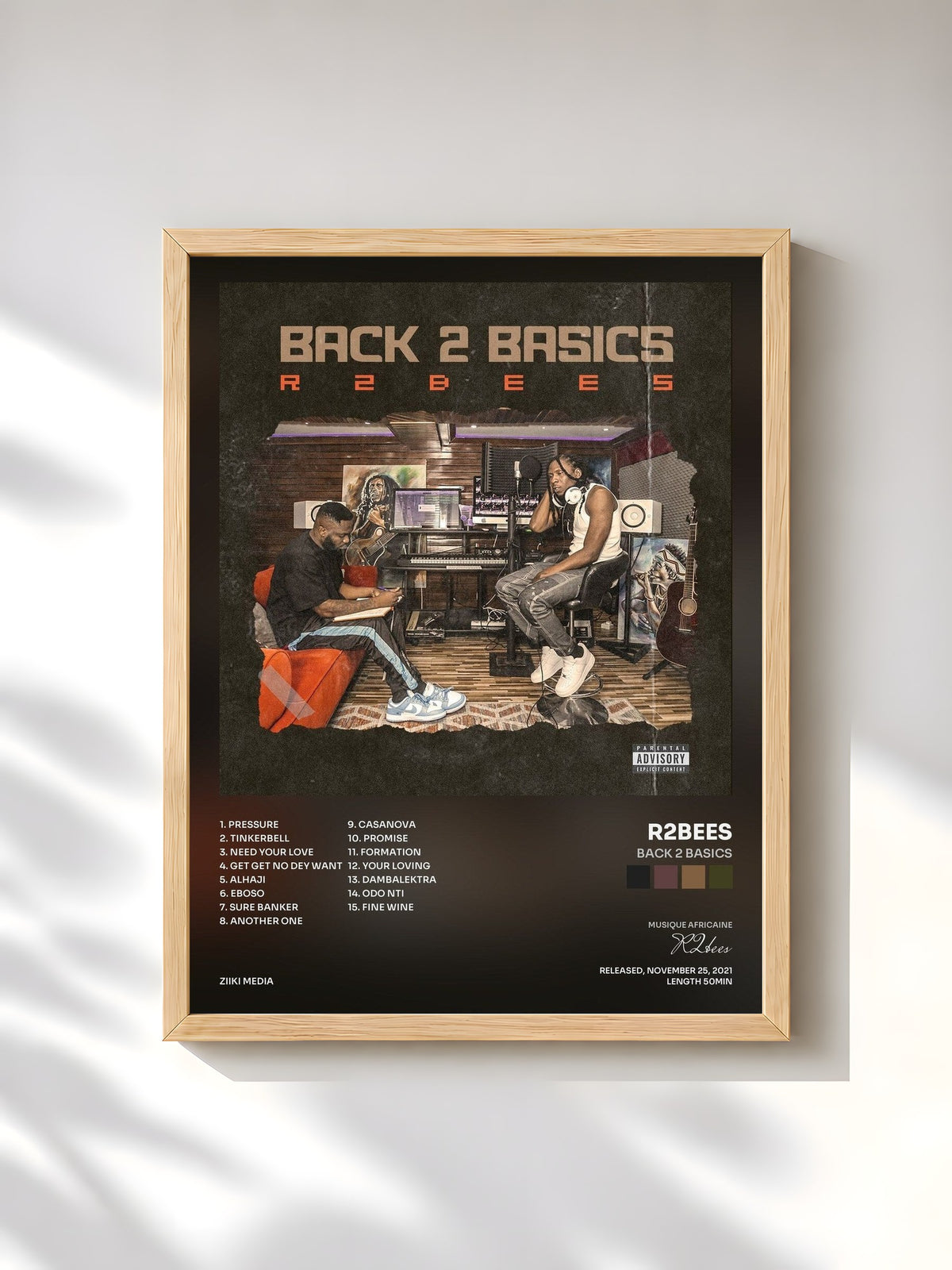 #bois Tableau de l'album Back 2 Basics de R2bees, cadre en bois brut, imprimé et encadré en France