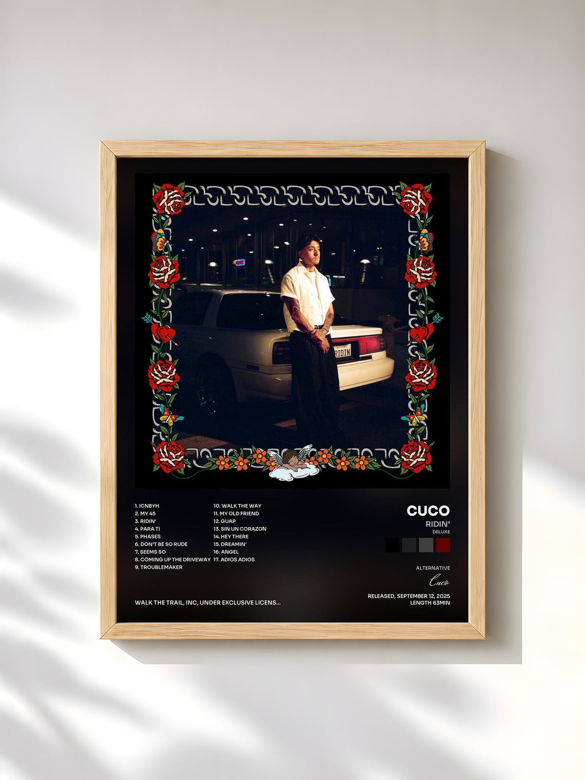 #bois Tableau de l'album Ridin' (Deluxe) de Cuco, cadre en bois brut, imprimé et encadré en France