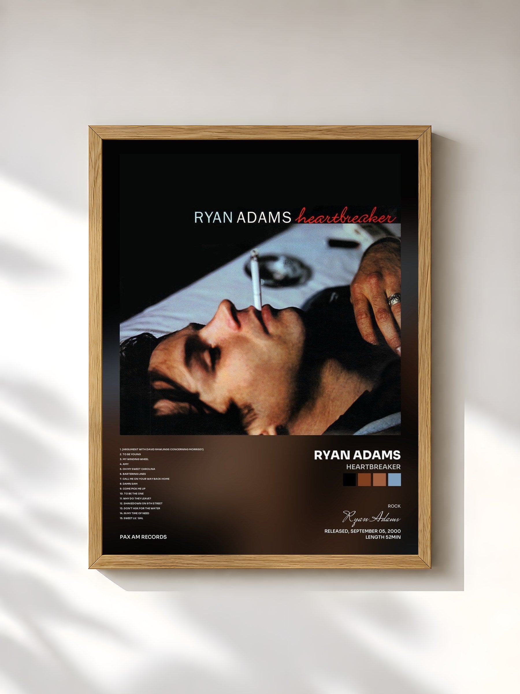 #bois Tableau de l'album Heartbreaker de Ryan Adams, cadre en bois brut, imprimé et encadré en France